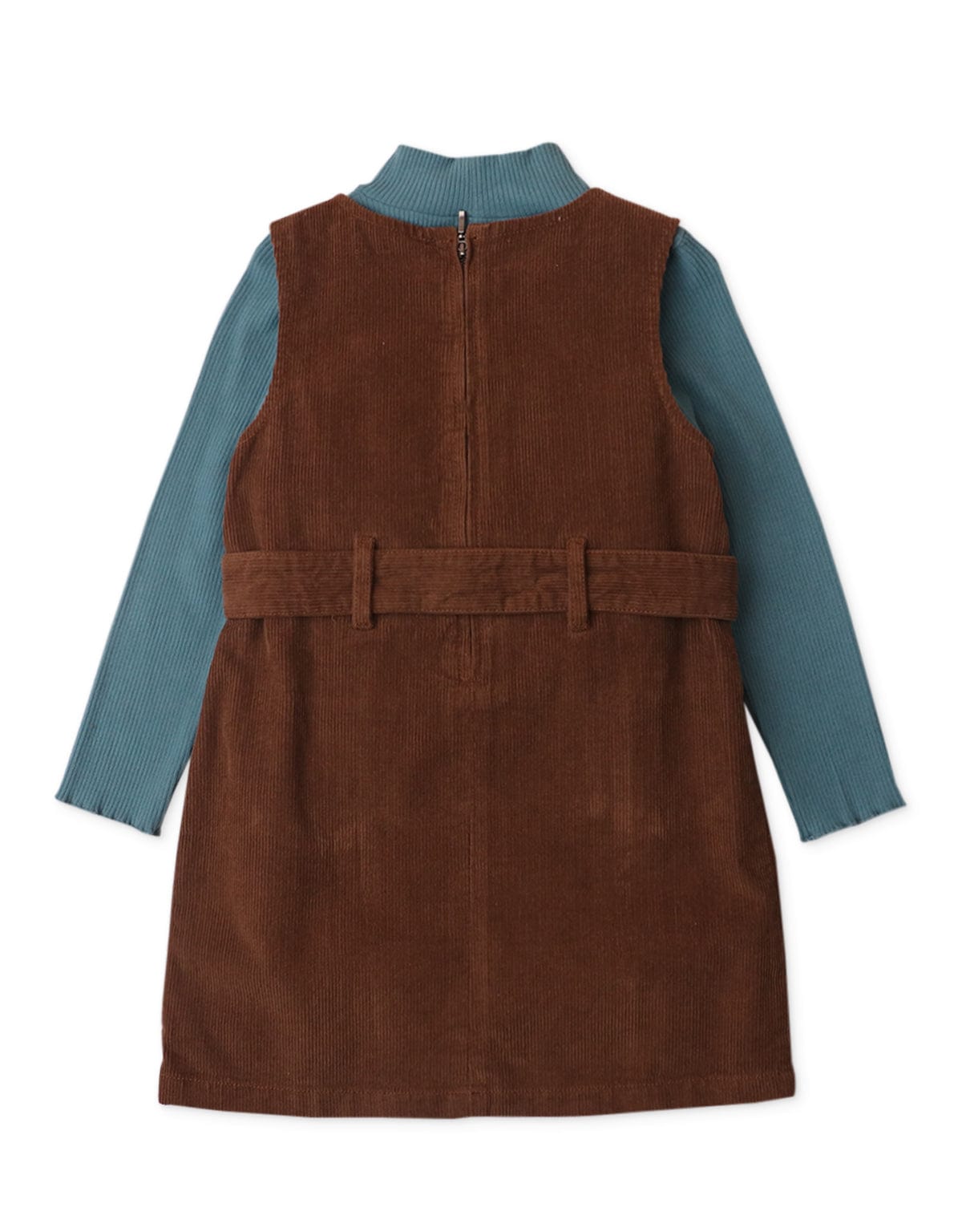 جينجرسنابس طقم فستان أطفال بناتي مضلع بدون أكمام وبلوزة كم طويل بني