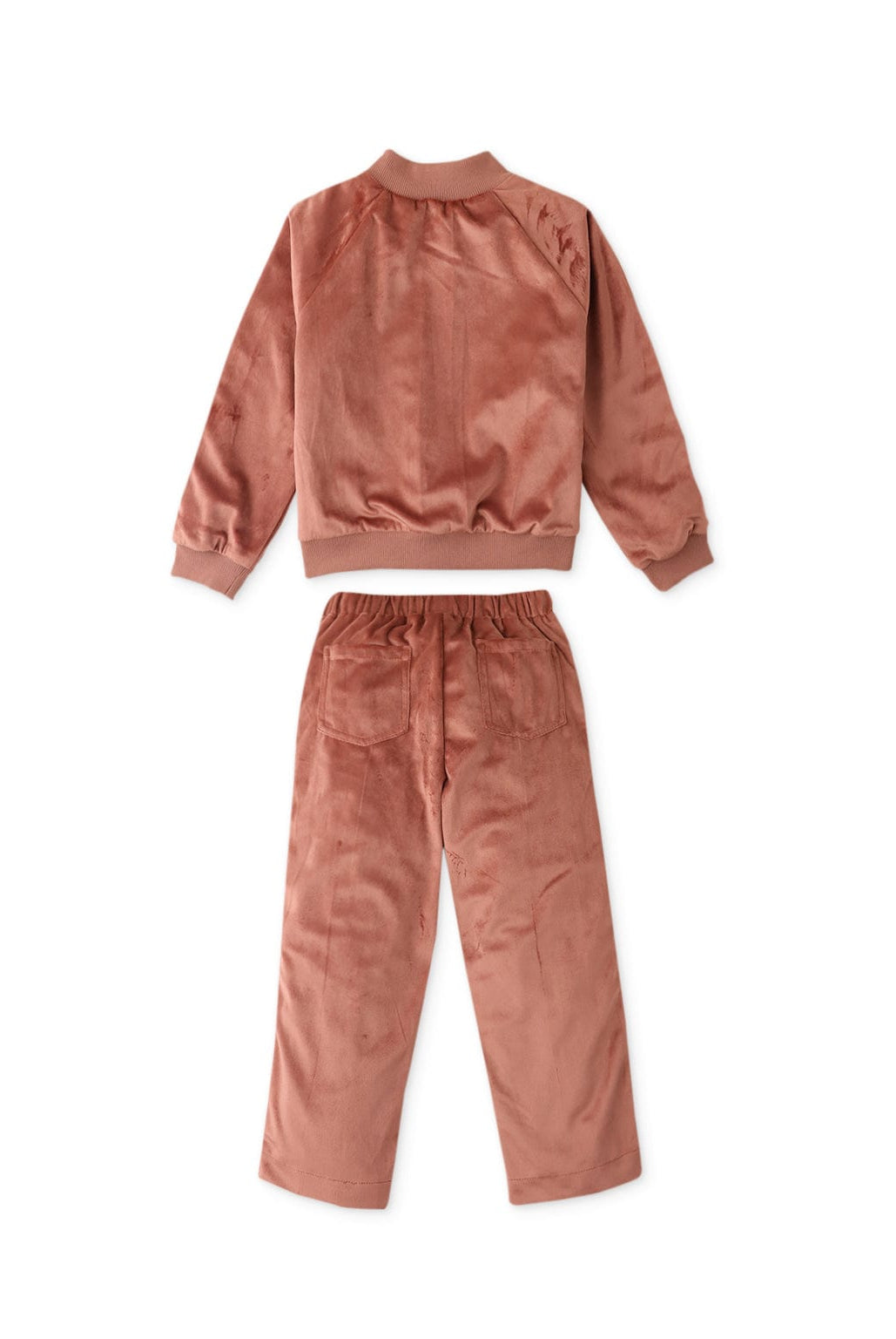 جينجرسنابس طقم مخمل بناتي بنطلون وبلوزة كم طويل بني