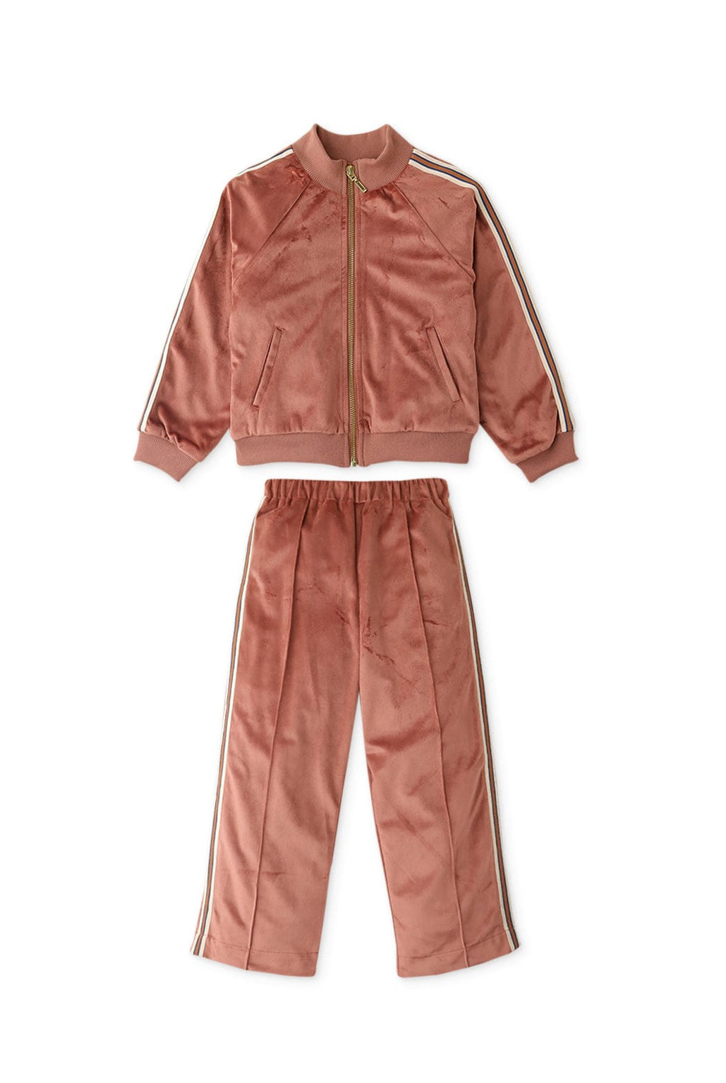 جينجرسنابس طقم مخمل بناتي بنطلون وبلوزة كم طويل بني