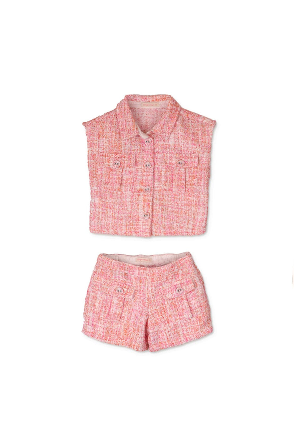 جينجرسنابس طقم شورت وبلوزة كت بأزرار أمامية وردي