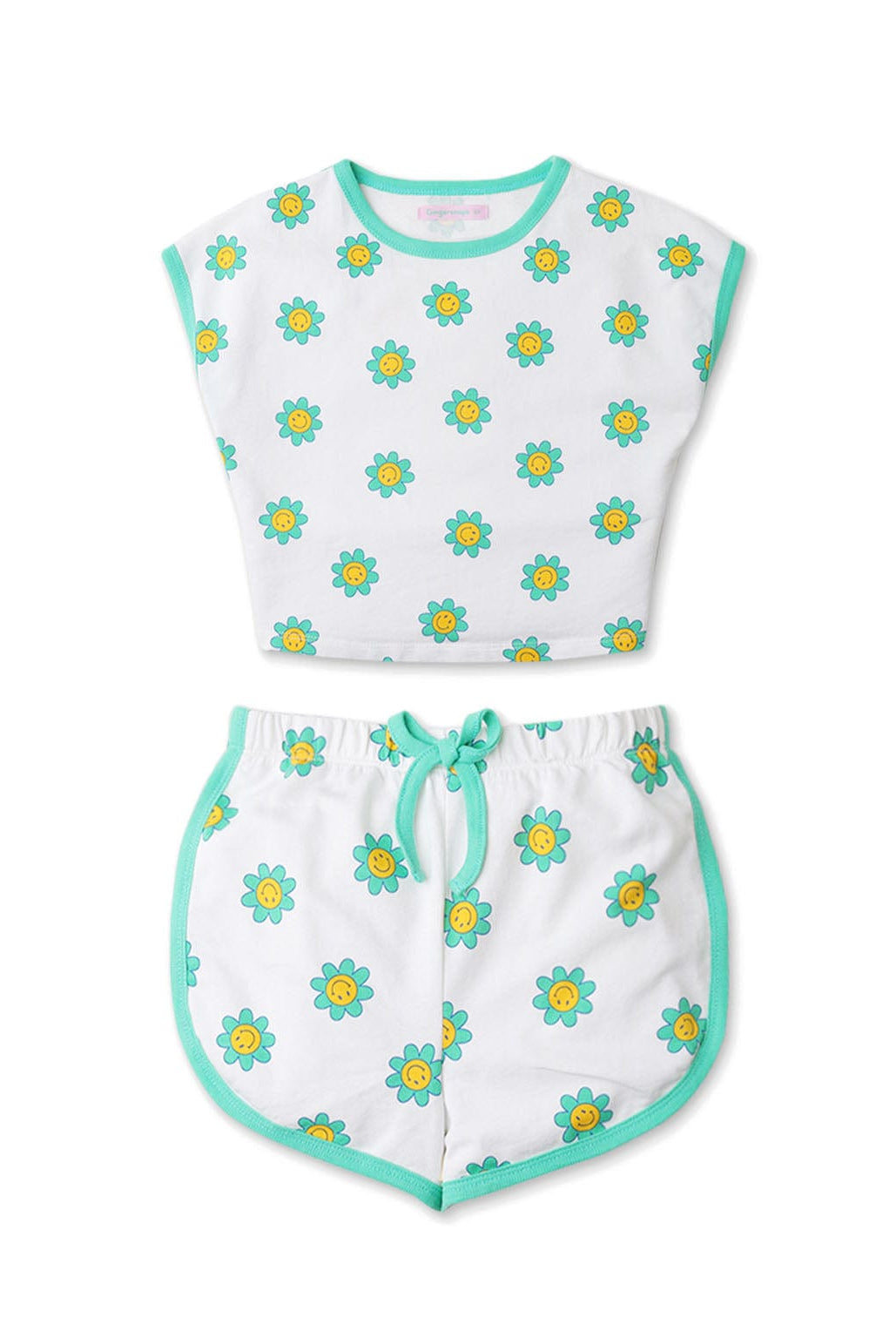 جينجرسنابس طقم شورت بناتي مورد بتيشيرت كت أخضر