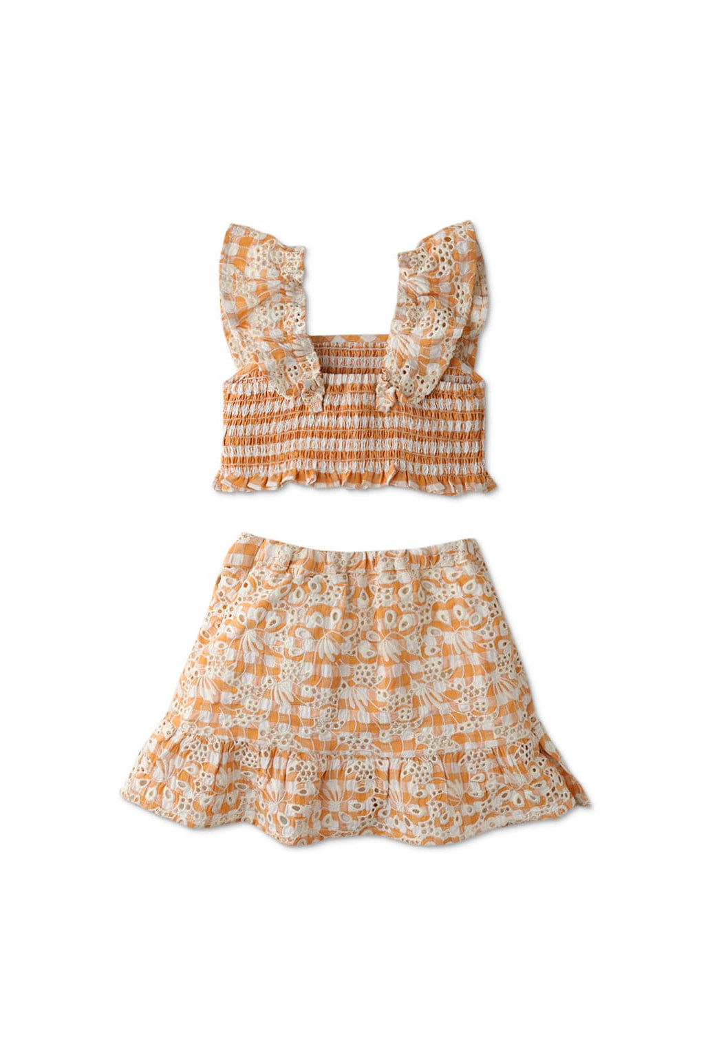 جينجرسنابس طقم شورت وكروب توب بحمالات مخرمة برتقالي