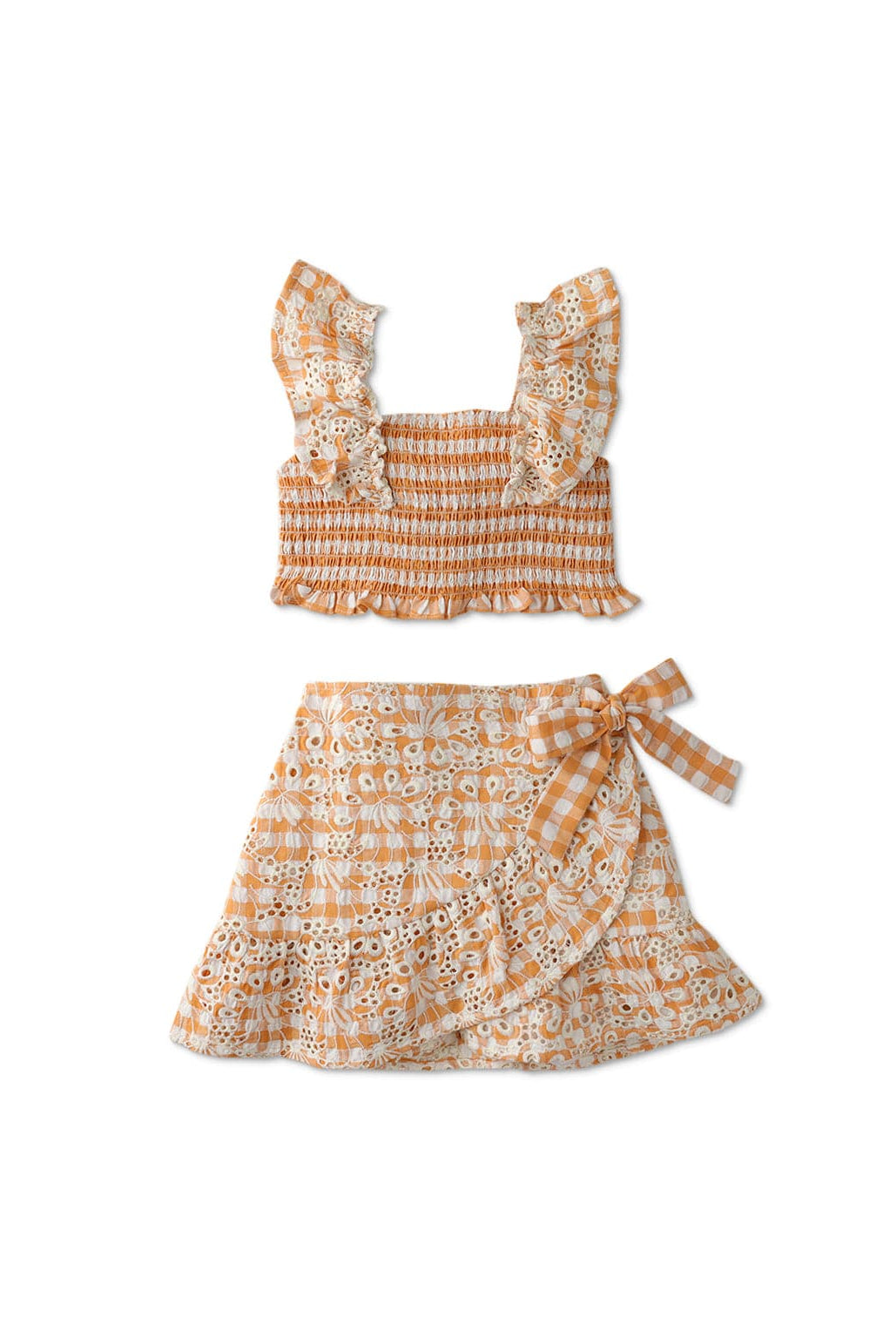 جينجرسنابس طقم شورت وكروب توب بحمالات مخرمة برتقالي