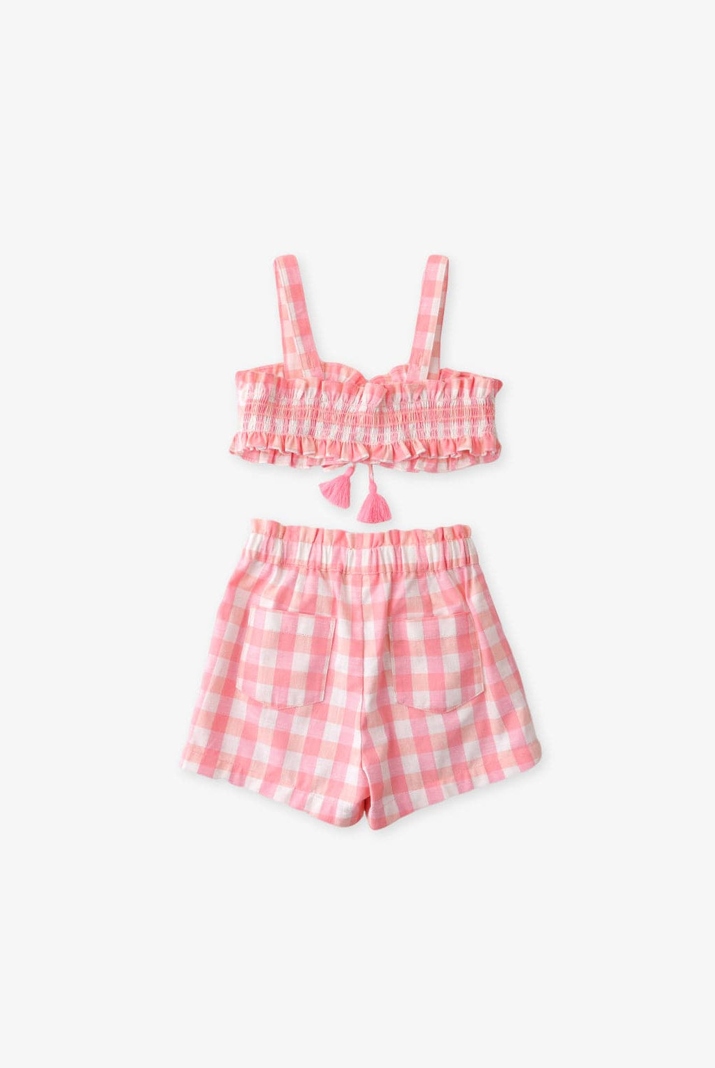 جينجرسنابس طقم شورت وبلوزة كاروهات حمالات وردي