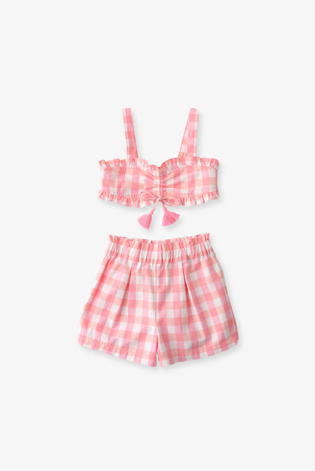 جينجرسنابس طقم شورت وبلوزة كاروهات حمالات وردي