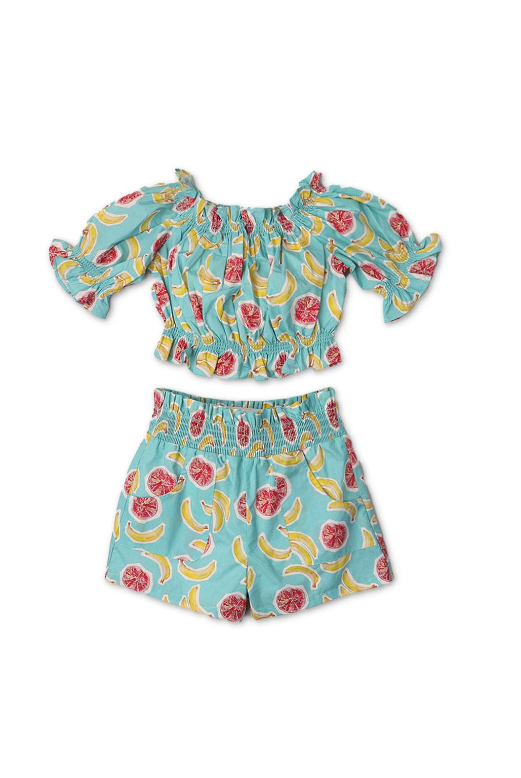 جينجرسنابس طقم شورت وبلوزة منقوش بناتي أزرق مائل للأخضر