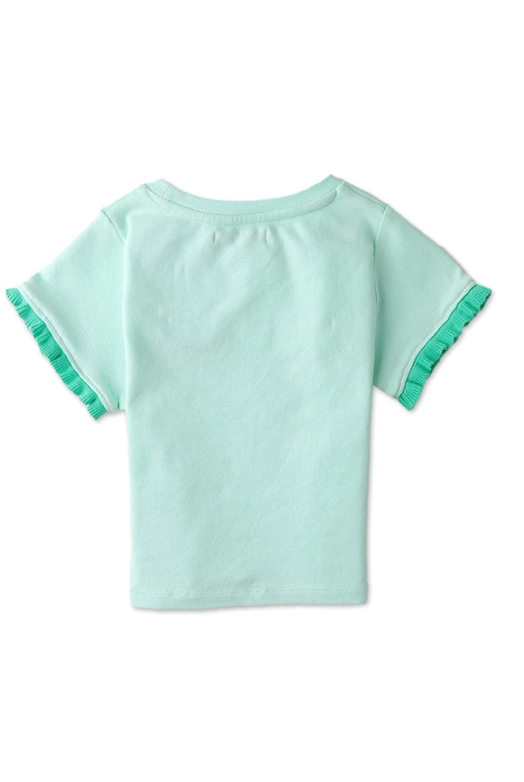 جينجرسنابس تي شيرت بناتي بطبعة على الصدر نص كم أزرق مائل للأخضر