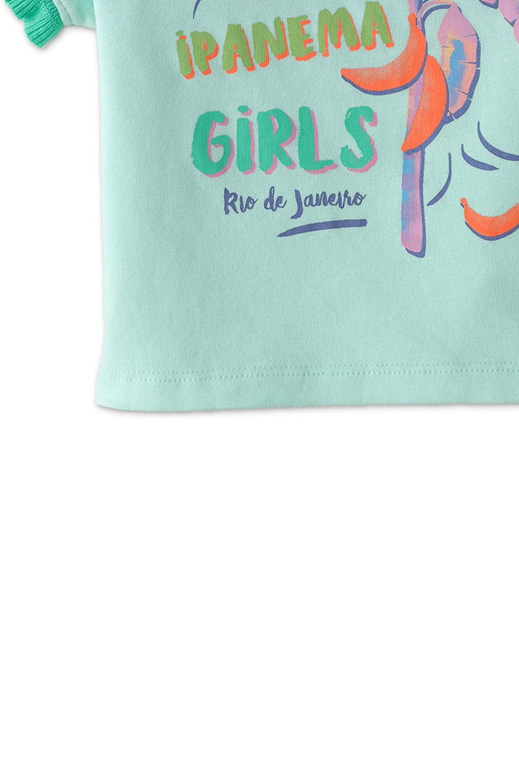 جينجرسنابس تي شيرت بناتي بطبعة على الصدر نص كم أزرق مائل للأخضر