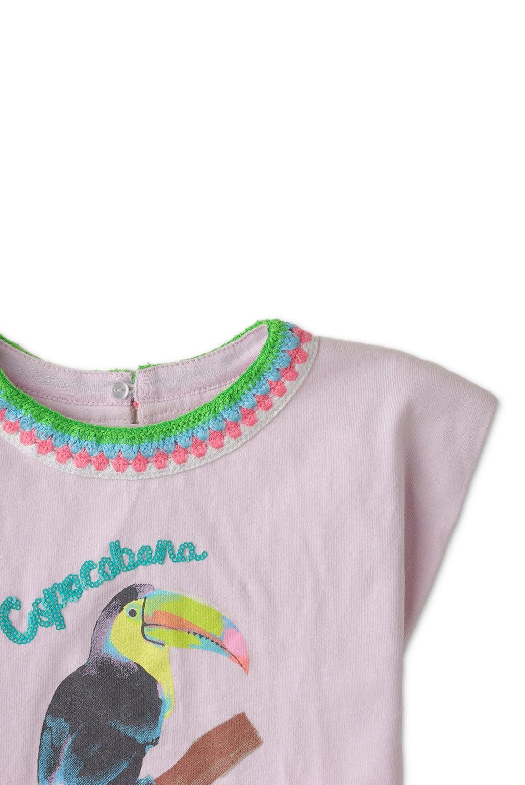 جينجرسنابس تي شيرت بناتي بطبعة عصفور مزين بالكروشيه أرجواني