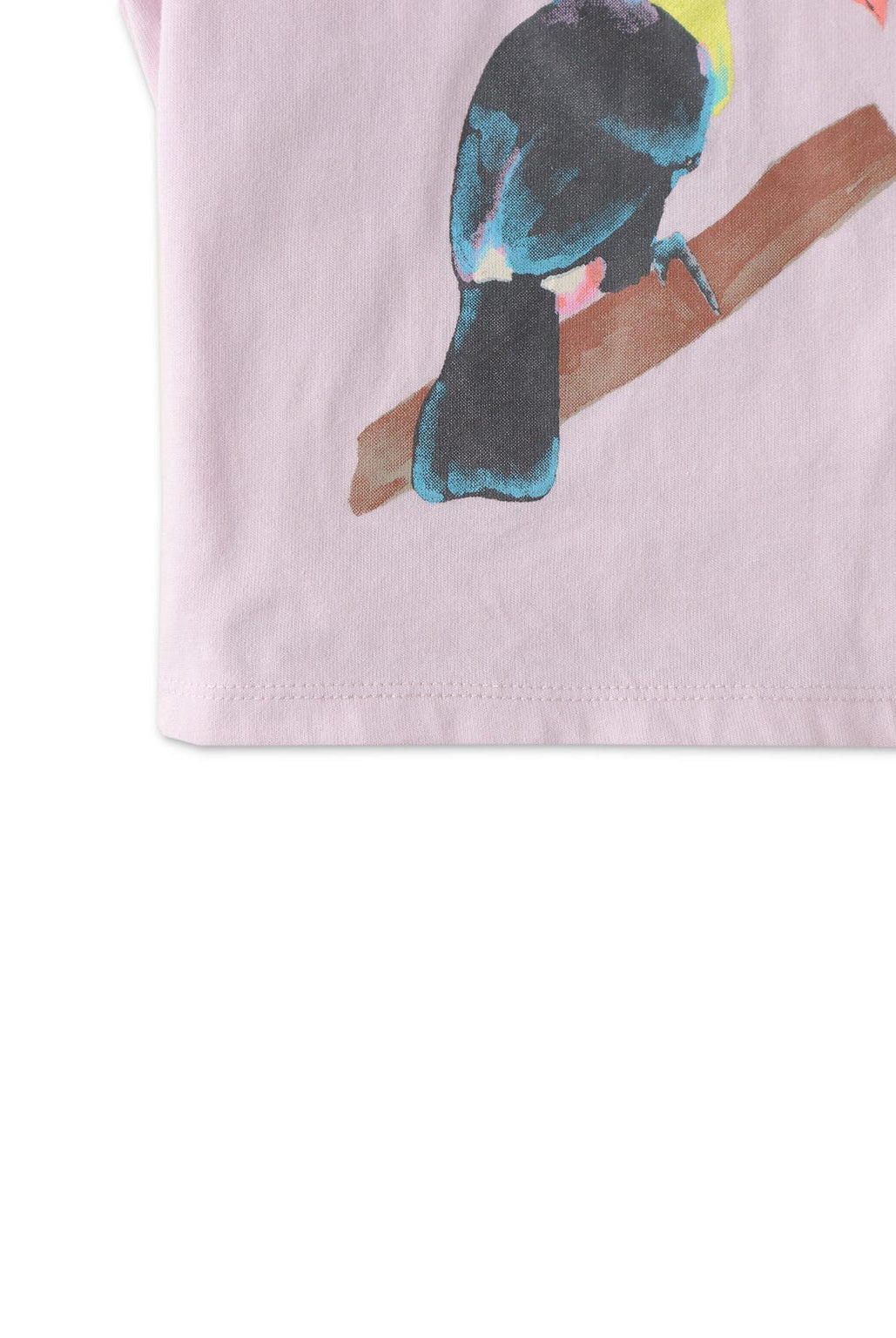 جينجرسنابس تي شيرت بناتي بطبعة عصفور مزين بالكروشيه أرجواني