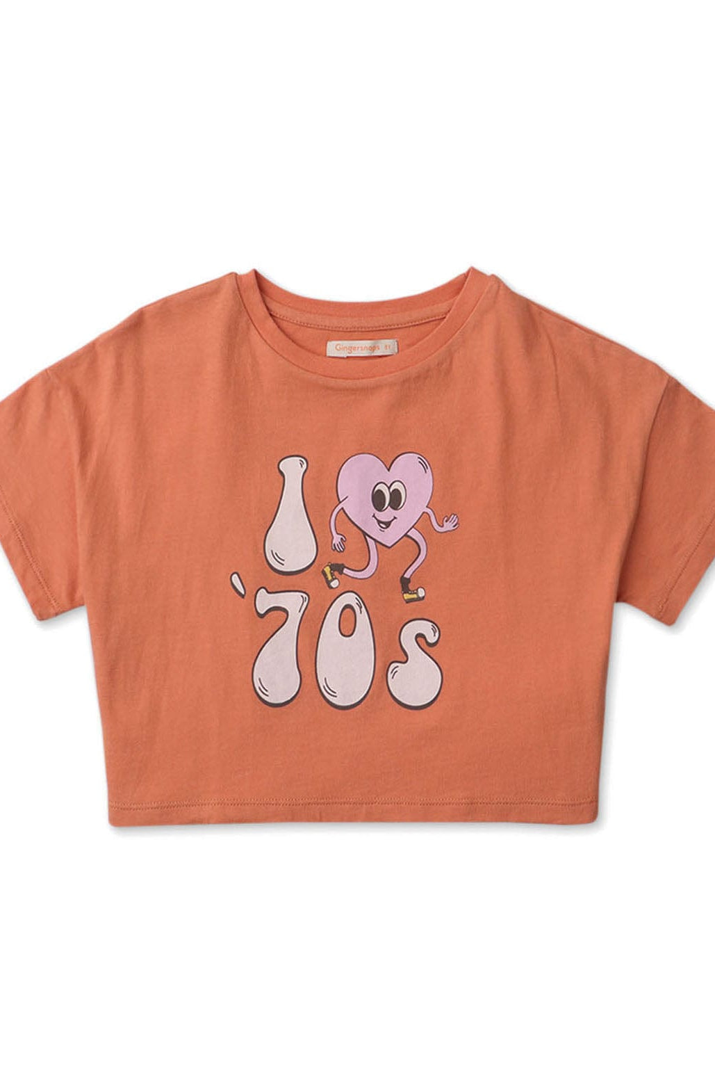 جينجرسنابس تي شيرت بناتي قصير مطبوع نص كم برتقالي