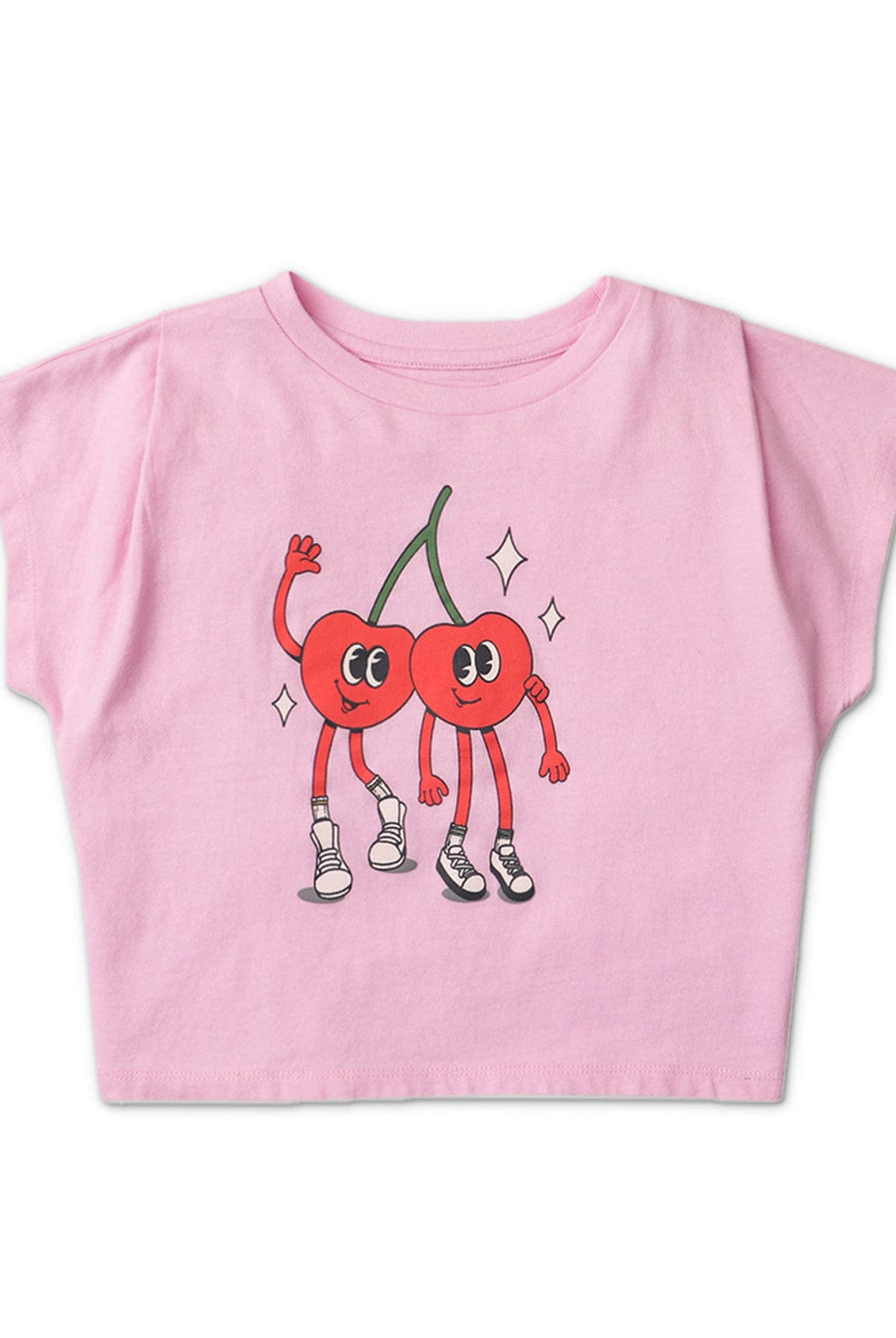 جينجرسنابس تيشيرت قصير بناتي بطبعة تفاح نص كم وردي