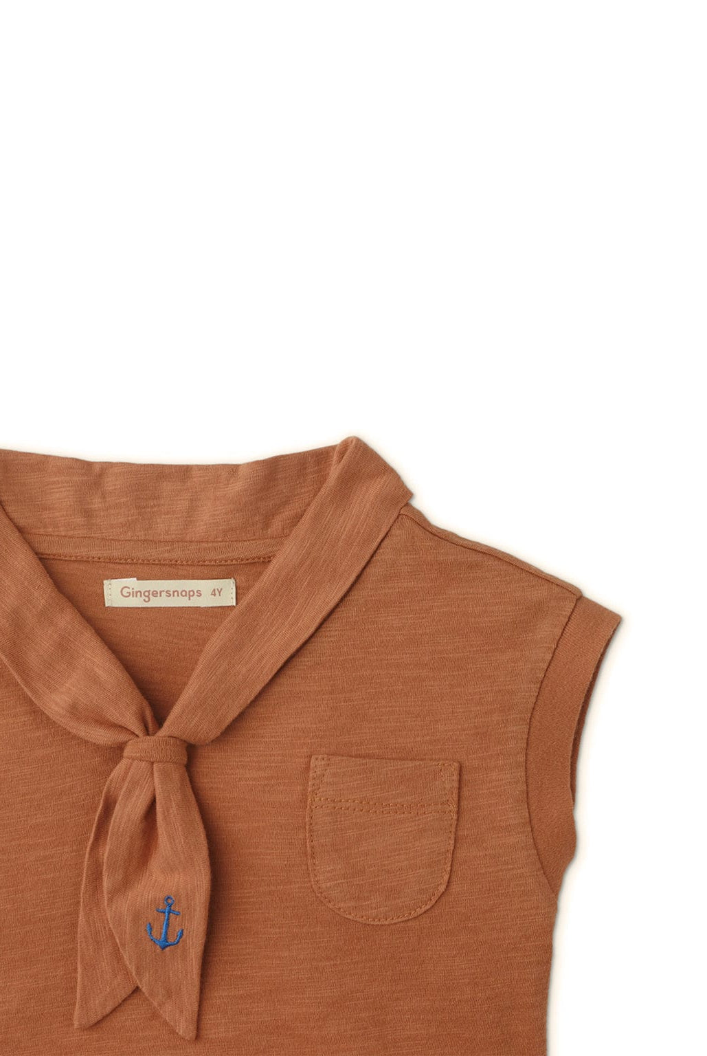 جينجرسنابس تيشرت بناتي بدون اكمام وبربطة عالياقة بني