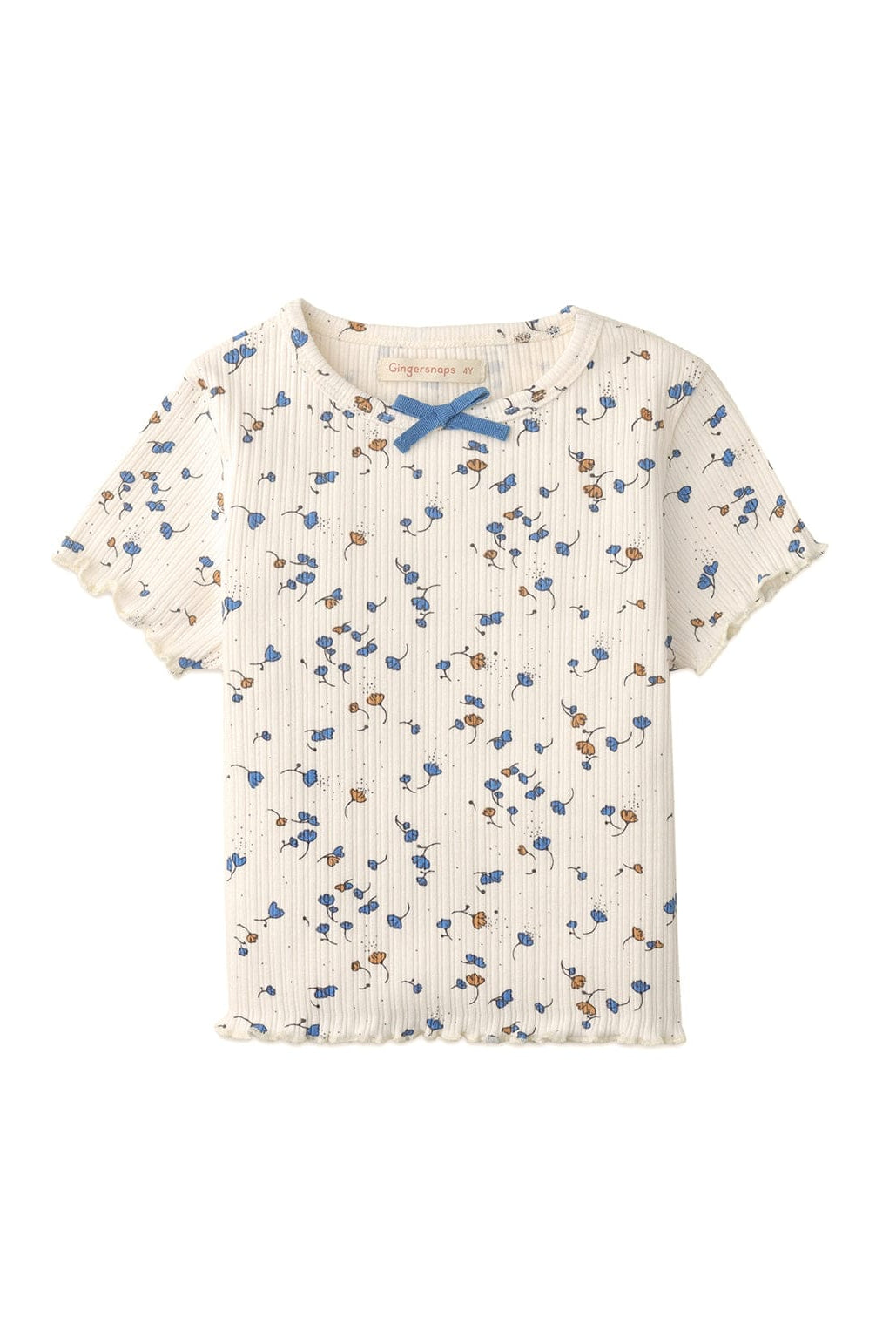 جينجرسنابس تيشرت بناتي بنص كم ورسمة ورود أوف وايت