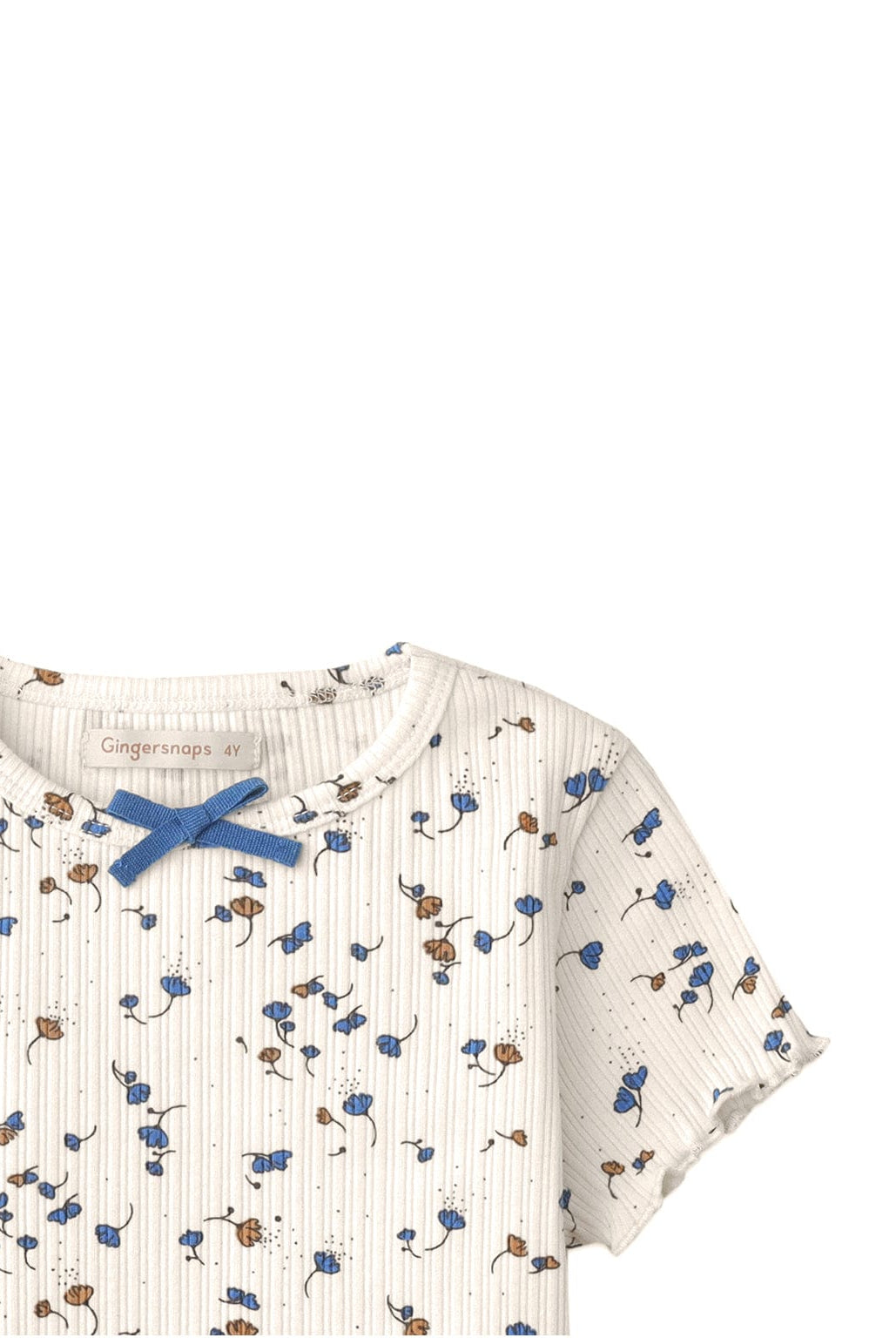 جينجرسنابس تيشرت بناتي بنص كم ورسمة ورود أوف وايت