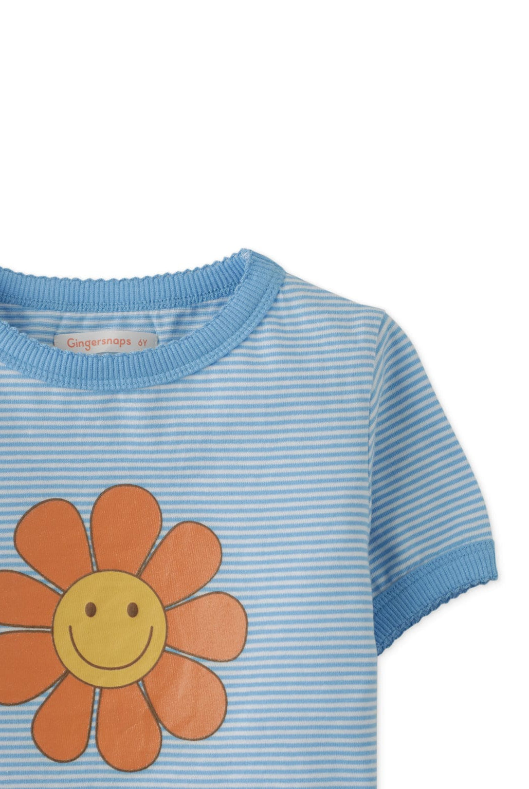 جينجرسنابس تيشيرت بناتي مخطط بالعرض برسمة عباد الشمس أزرق