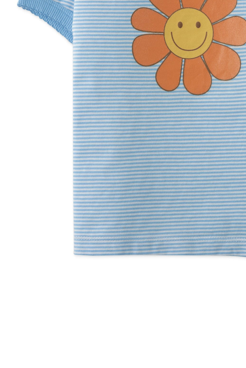 جينجرسنابس تيشيرت بناتي مخطط بالعرض برسمة عباد الشمس أزرق