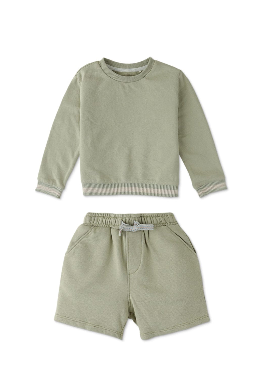 جينجرسنابس طقم بيبي أولاد سادة شورت وتي شيرت بأكمام طويلة أخضر