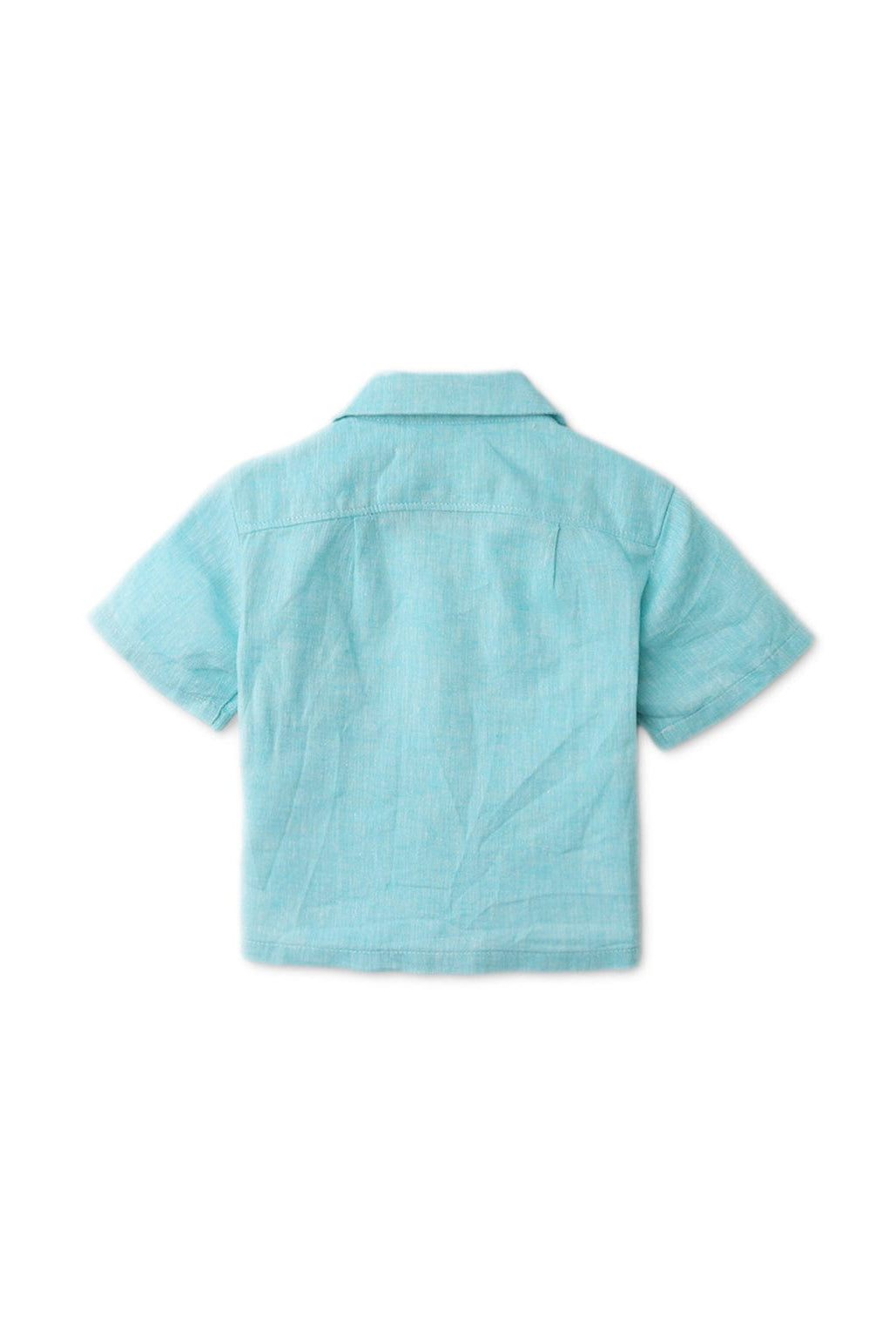 جينجرسنابس قميص مطرز بالخيوط بأزرار أمامية نص كم ولادي أزرق فيروزي