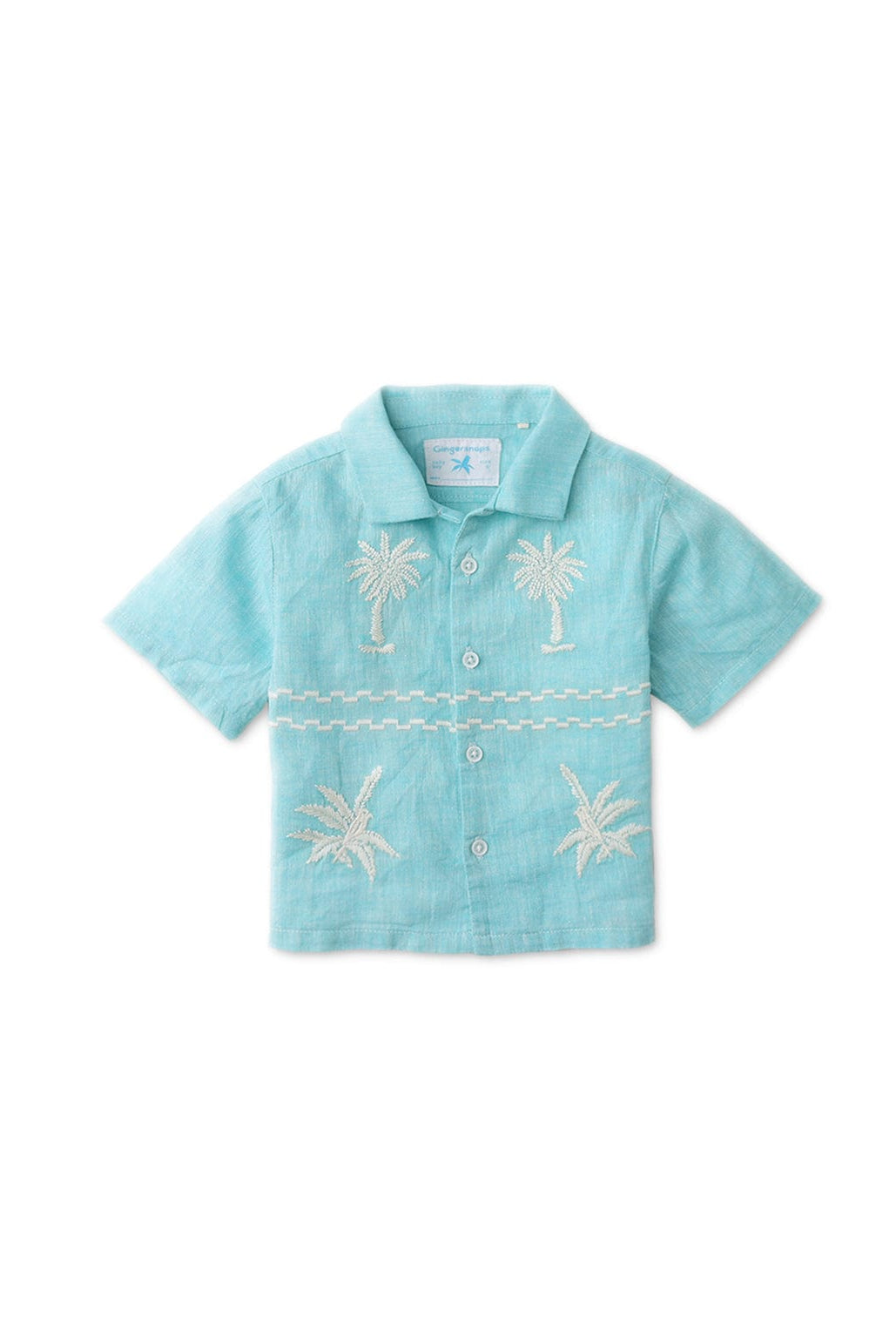 جينجرسنابس قميص مطرز بالخيوط بأزرار أمامية نص كم ولادي أزرق فيروزي