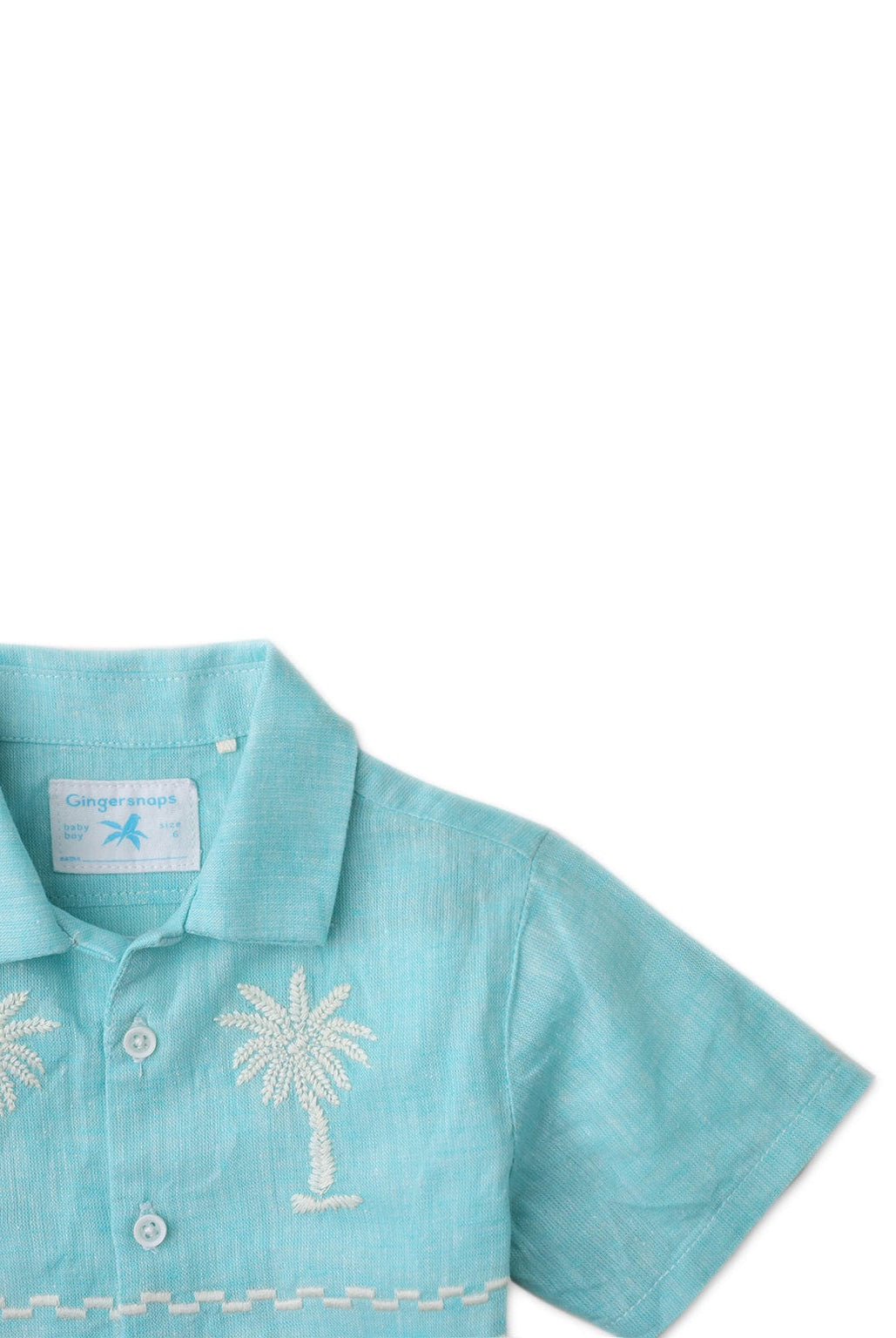 جينجرسنابس قميص مطرز بالخيوط بأزرار أمامية نص كم ولادي أزرق فيروزي