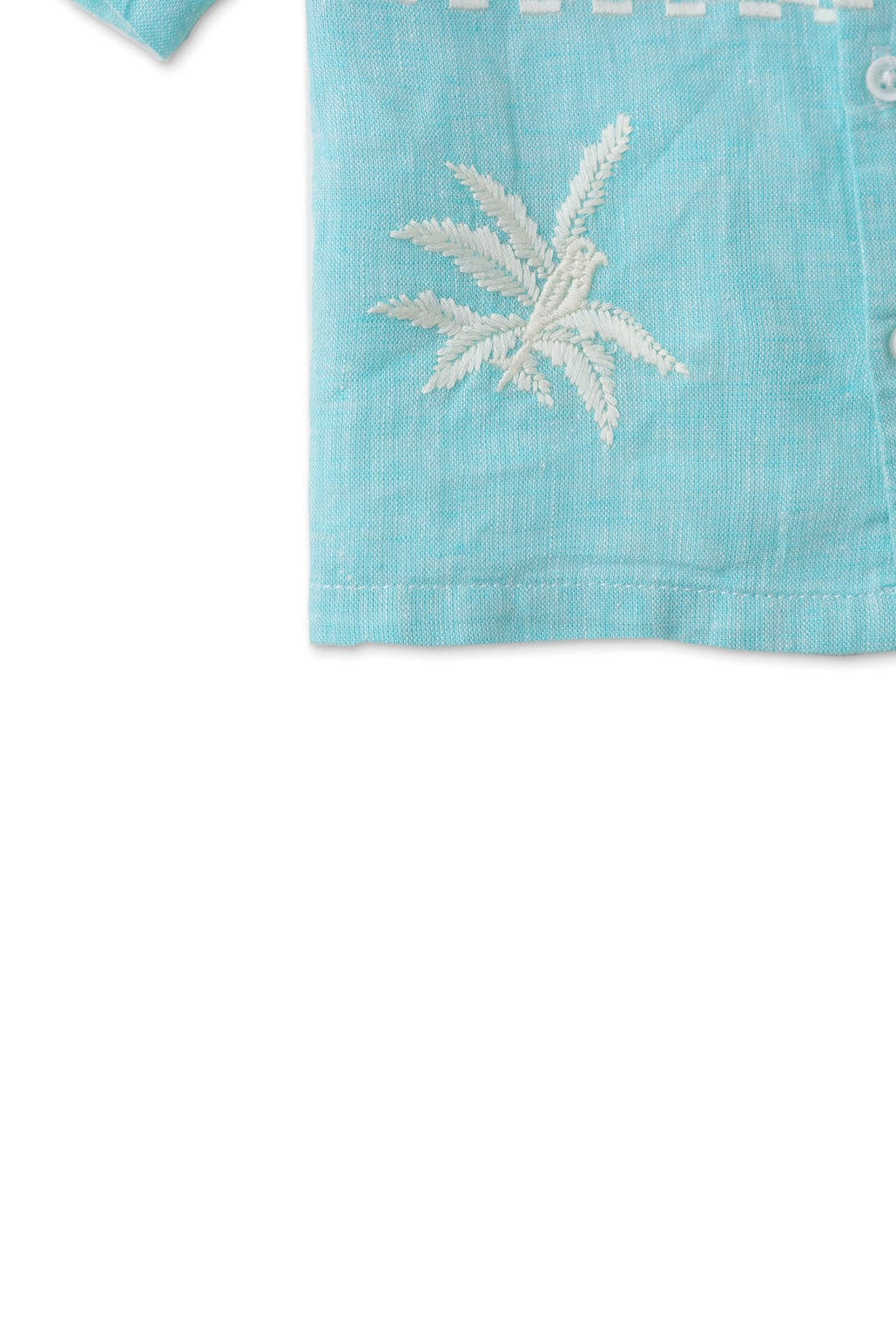 جينجرسنابس قميص مطرز بالخيوط بأزرار أمامية نص كم ولادي أزرق فيروزي