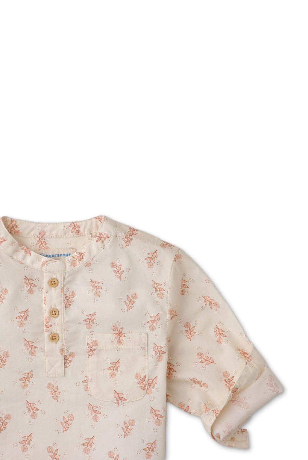 جينجرسنابس قميص بولو منسوج للأولاد الرضع بأزرار أمامية كم طويل بيج