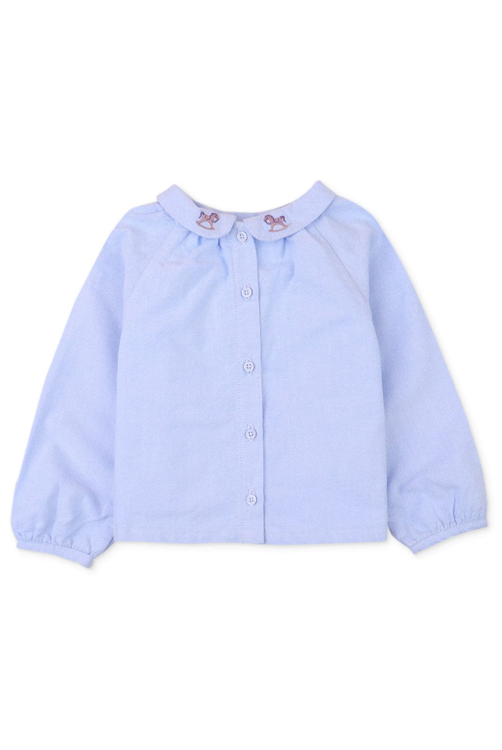 جينجرسنابس بلوزة بناتي رضع سادة بكم طويل ياقة منقوشة أزرق