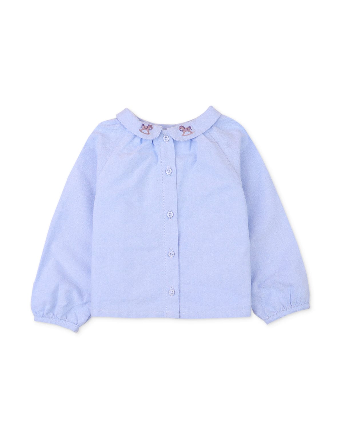 جينجرسنابس بلوزة بناتي رضع سادة بكم طويل ياقة منقوشة أزرق