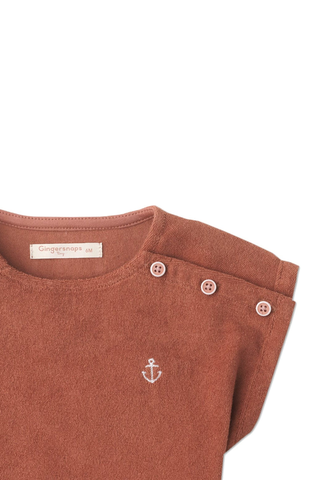 جينجرسنابس بلوزة بناتي رضع سادة بأزرار علوية بني