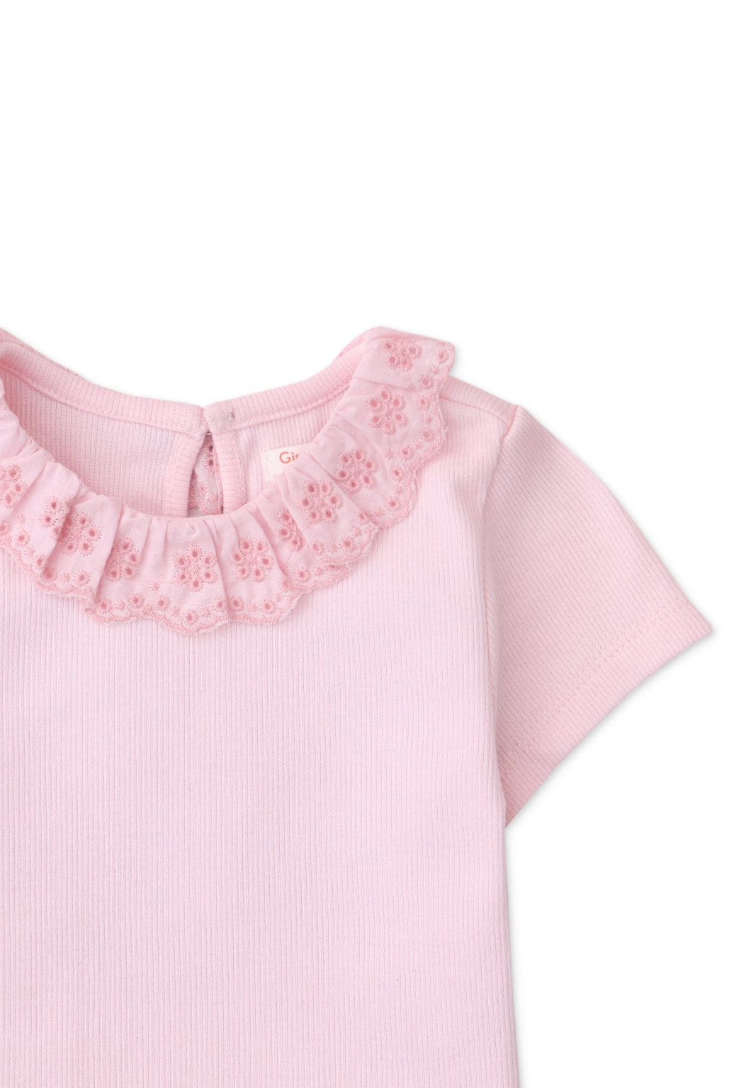 جينجرسنابس بلوزة بيبي بنات سادة مضلعة مكشكشة من الرقبة وردي