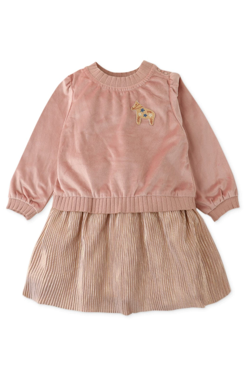 جينجرسنابس فستان بناتي رضع سادة مكشكش من الاسفل وردي