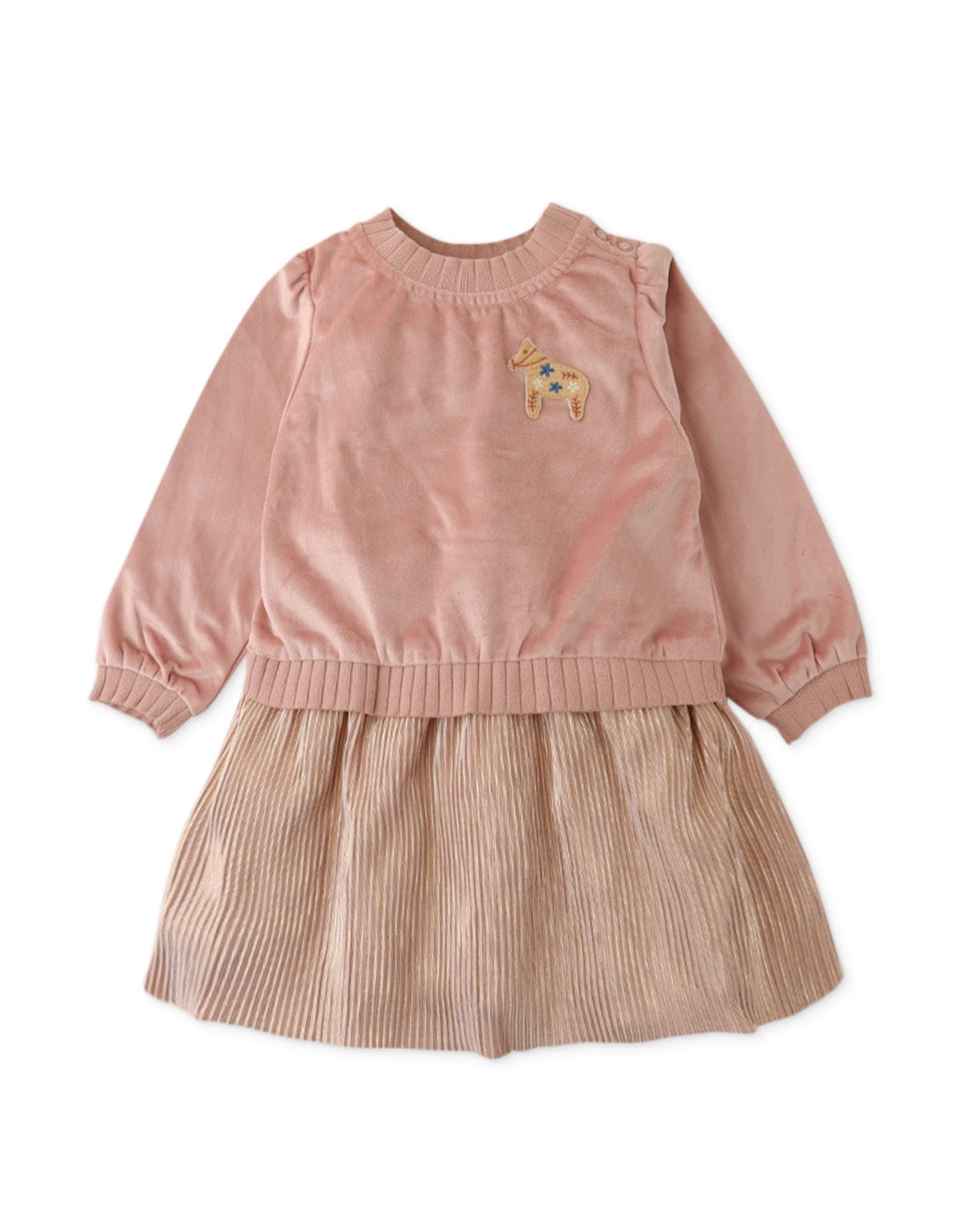 جينجرسنابس فستان بناتي رضع سادة مكشكش من الاسفل وردي