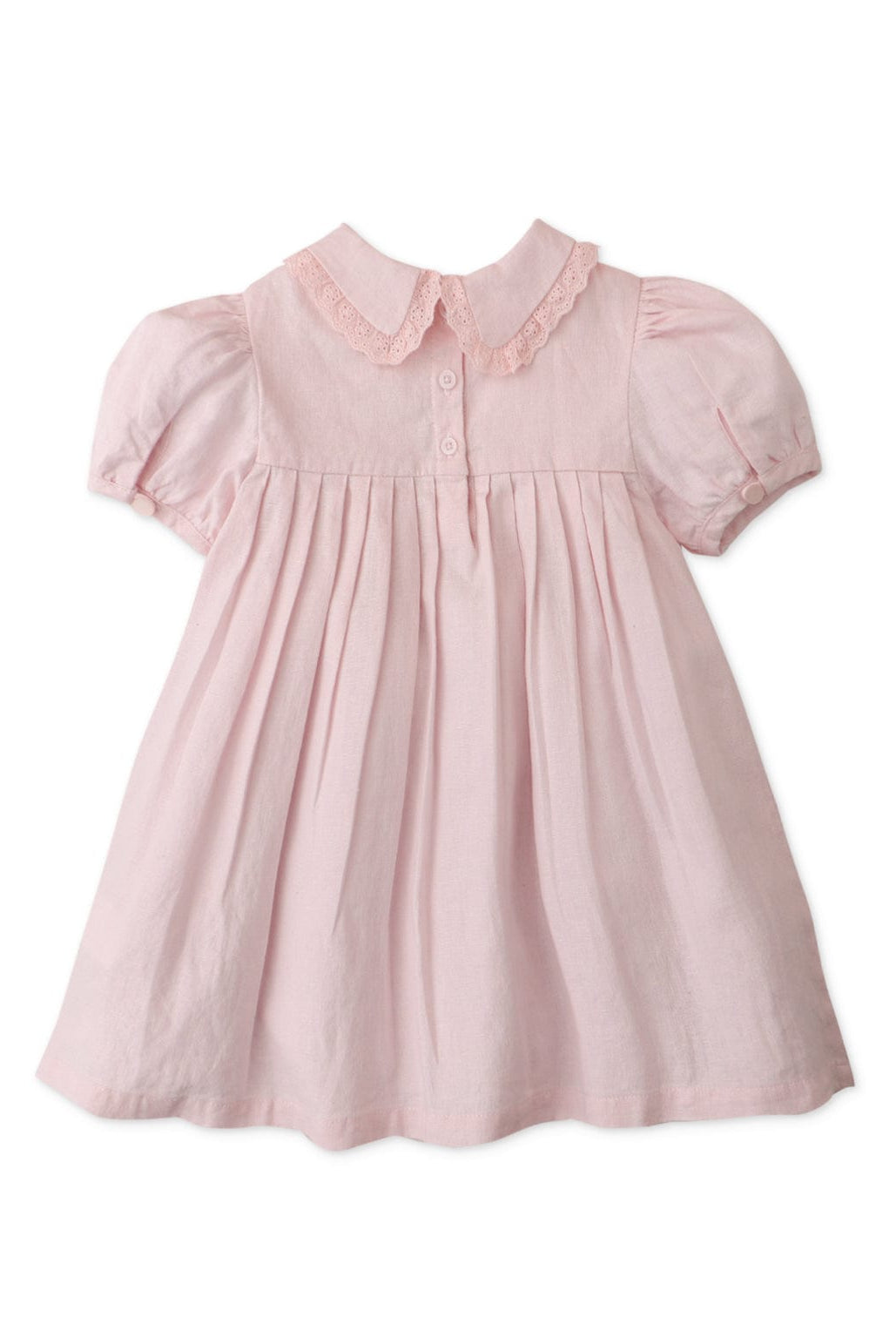 جينجرسنابس فستان بيبي بناتي منسوج بزرار أمامي نص كم بف وردي