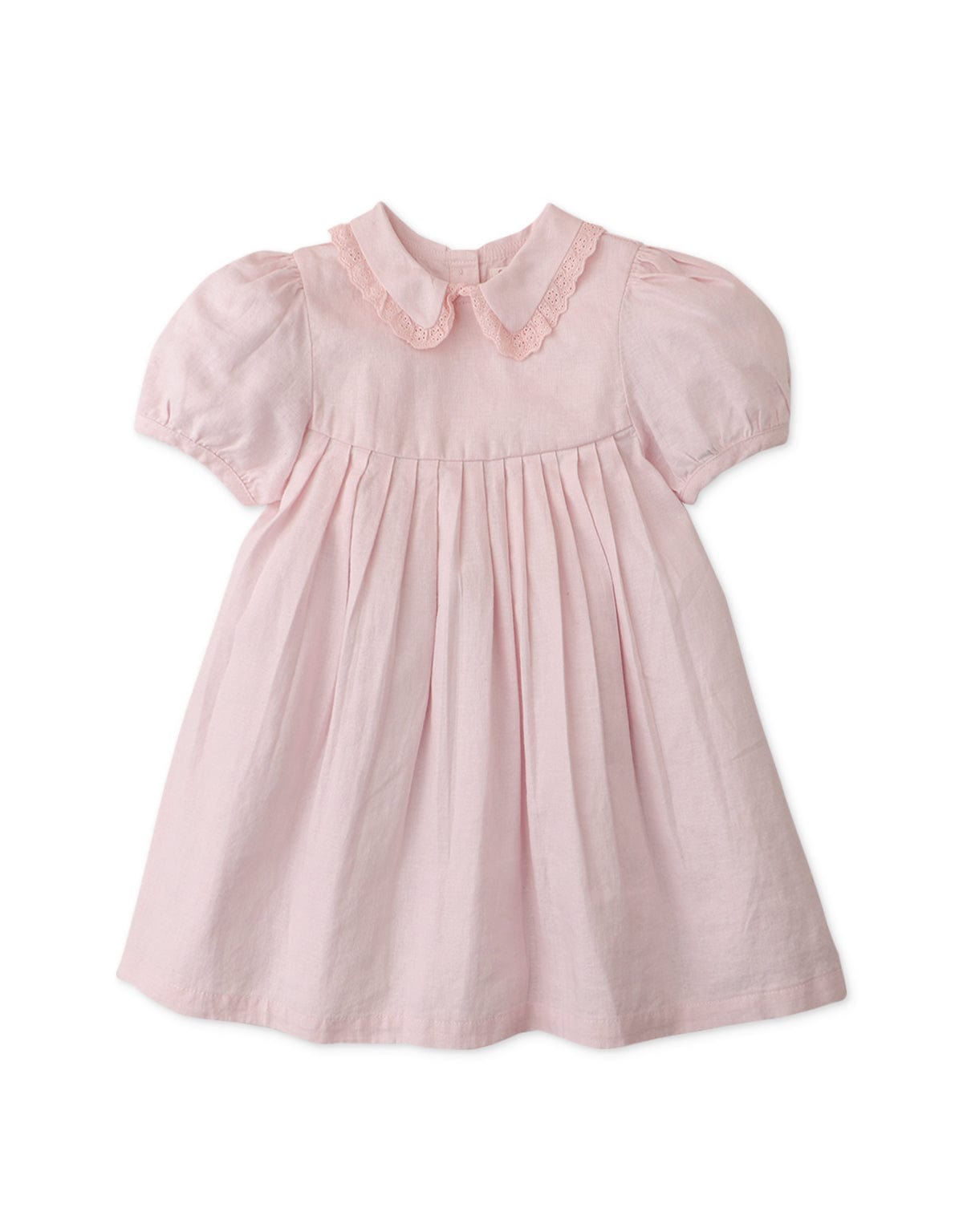 جينجرسنابس فستان بيبي بناتي منسوج بزرار أمامي نص كم بف وردي