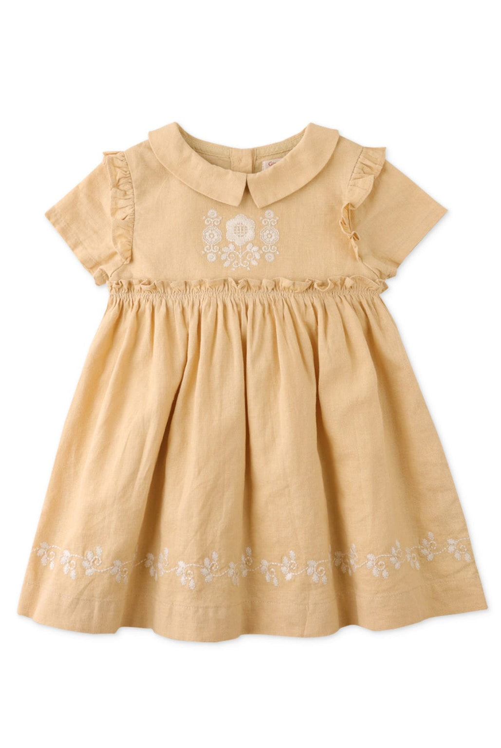 جينجرسنابس فستان بيبي بناتي مزين بتطريز أمامي كم قصير أصفر