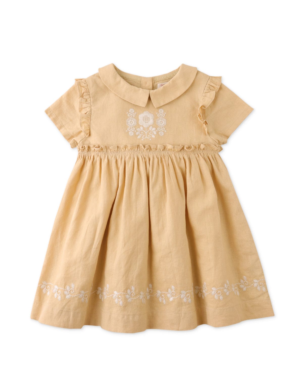 جينجرسنابس فستان بيبي بناتي مزين بتطريز أمامي كم قصير أصفر