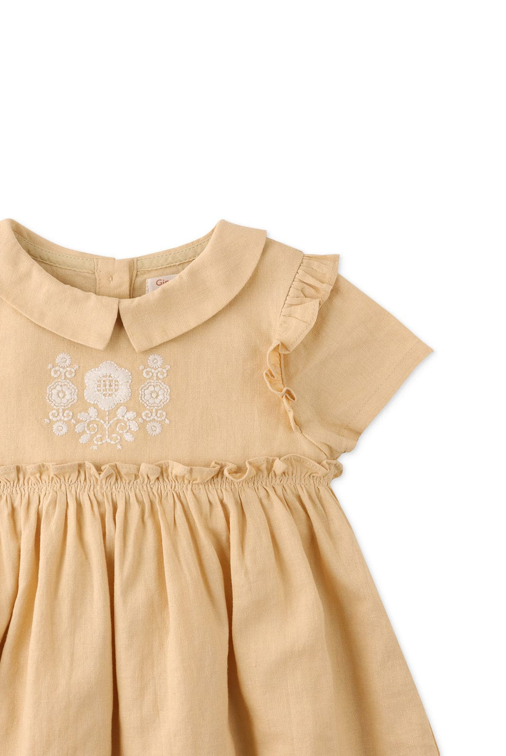 جينجرسنابس فستان بيبي بناتي مزين بتطريز أمامي كم قصير أصفر