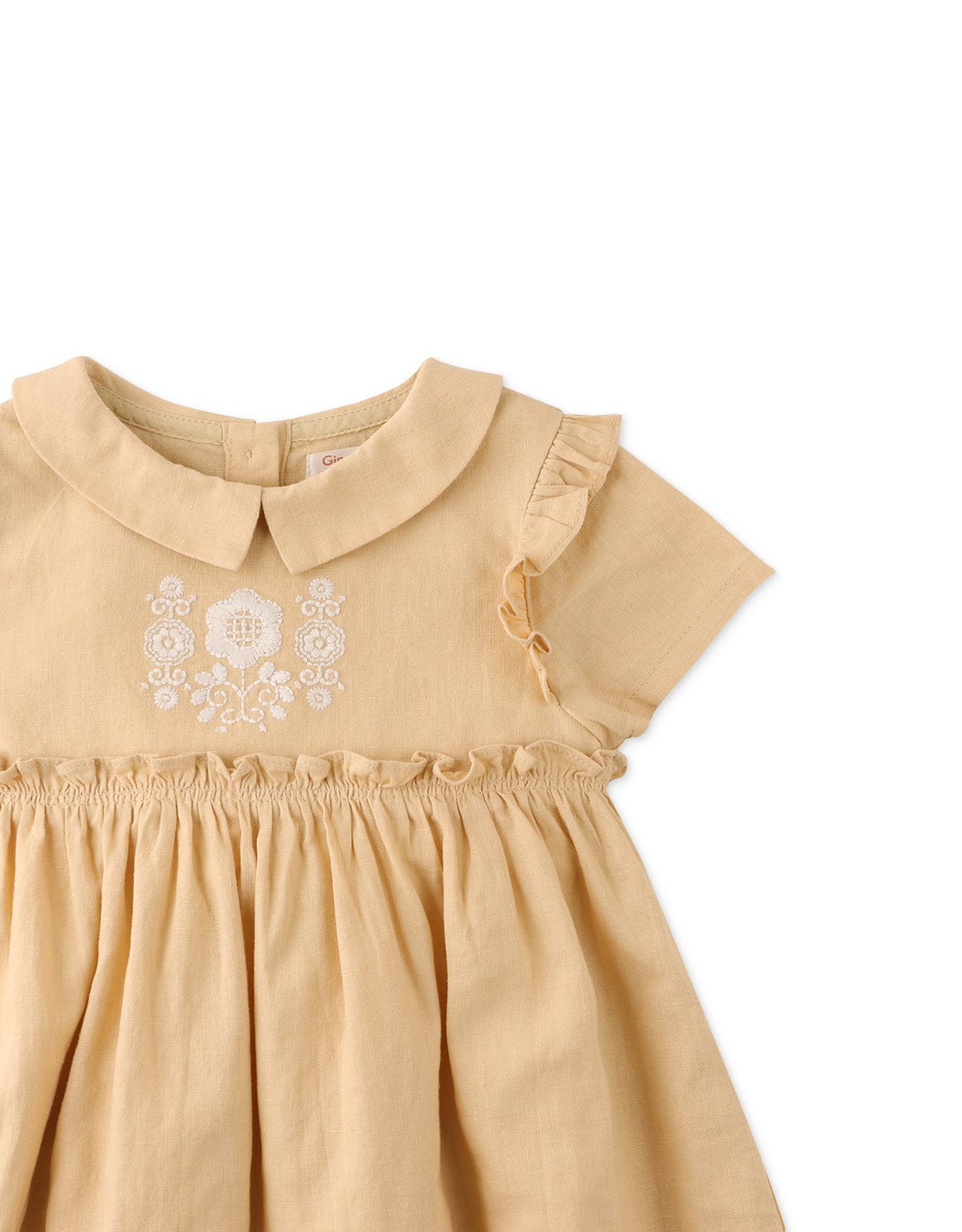 جينجرسنابس فستان بيبي بناتي مزين بتطريز أمامي كم قصير أصفر