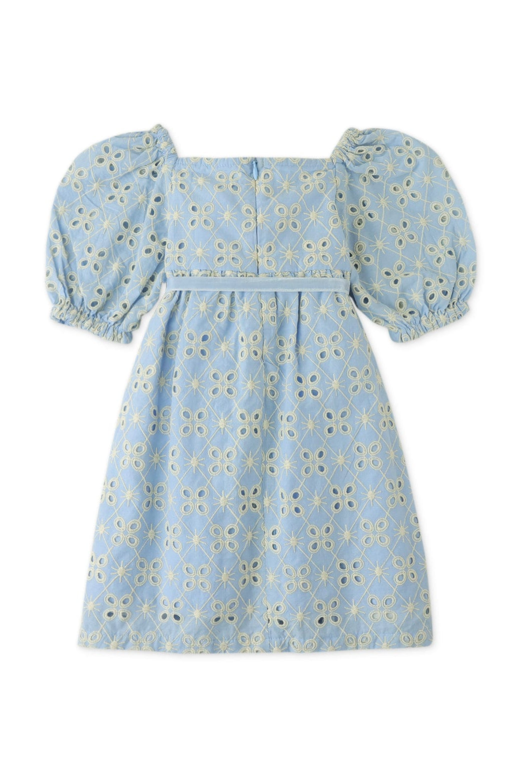 جينجرسنابس فستان بيبي بناتي منسوج مخرم نص كم بف أزرق