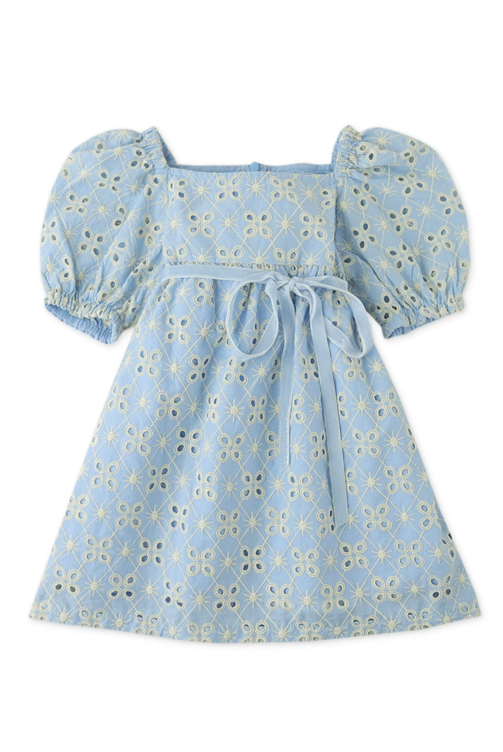 جينجرسنابس فستان بيبي بناتي منسوج مخرم نص كم بف أزرق