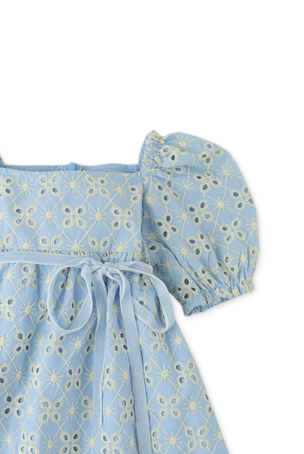 جينجرسنابس فستان بيبي بناتي منسوج مخرم نص كم بف أزرق