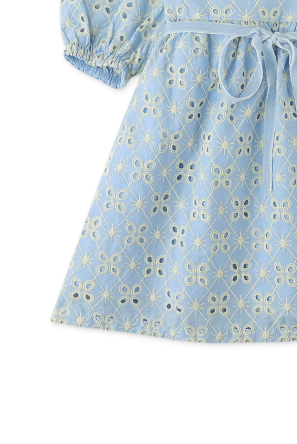 جينجرسنابس فستان بيبي بناتي منسوج مخرم نص كم بف أزرق