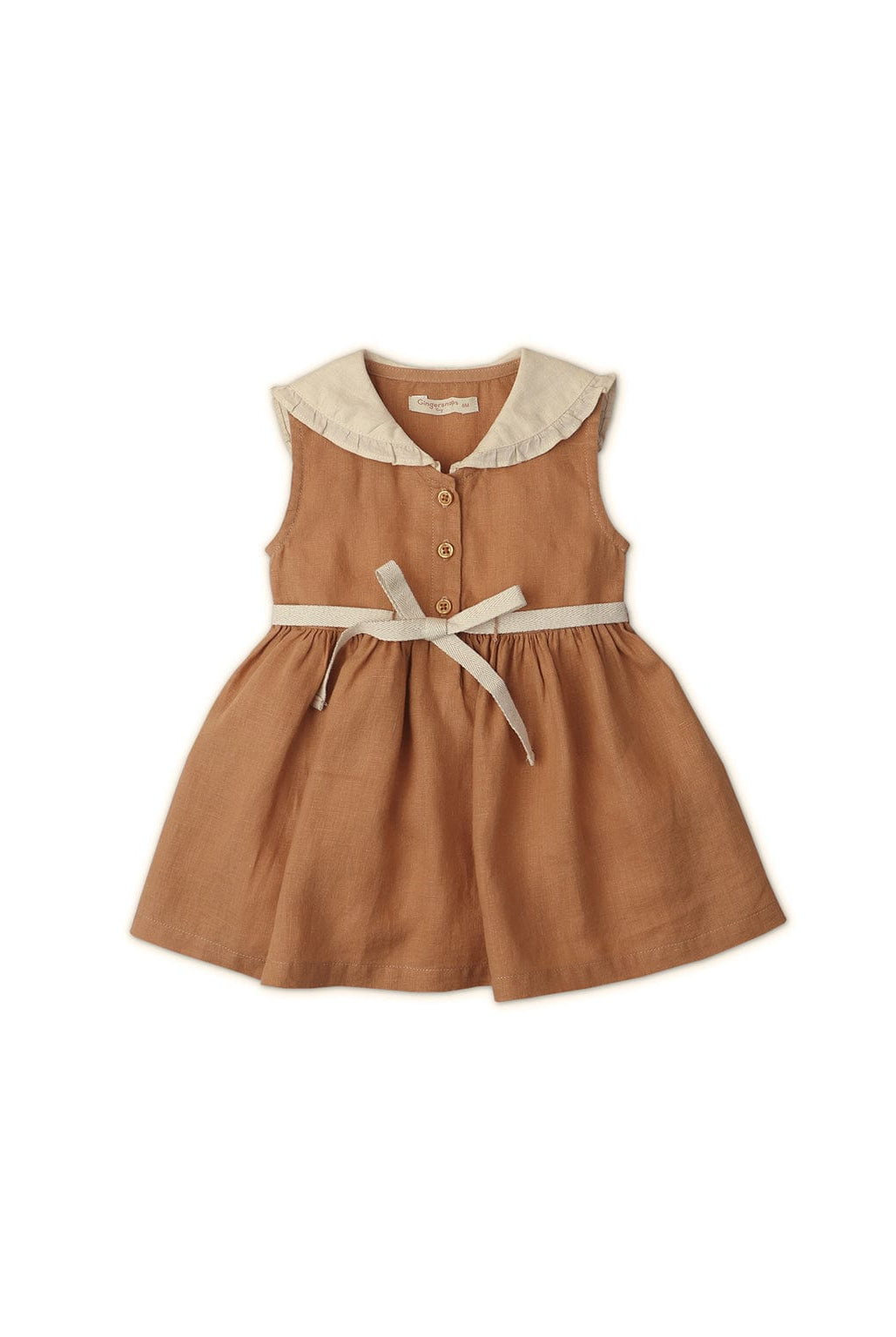 جينجرسنابس فستان بناتي رضع بحزام عالخصر بني