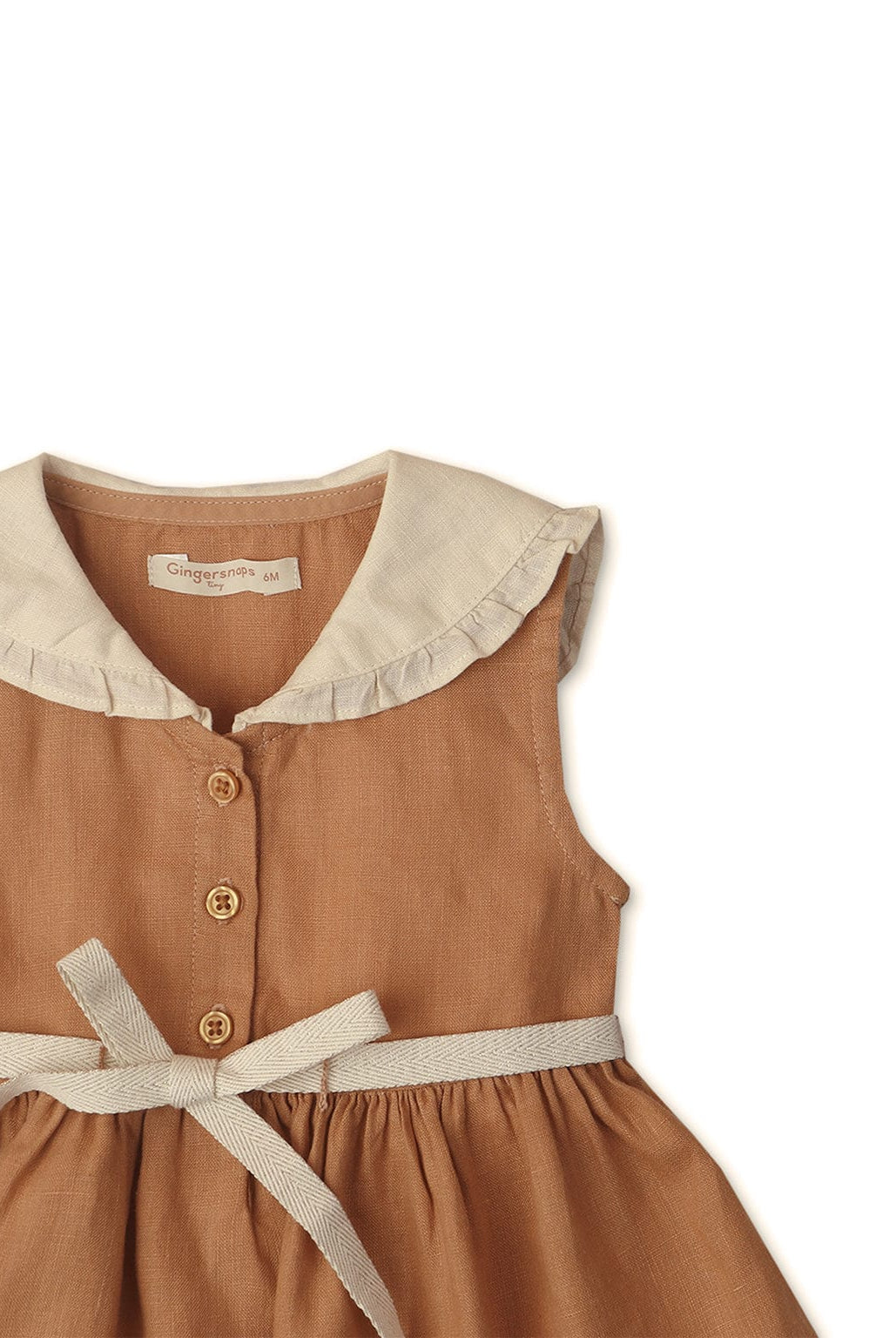 جينجرسنابس فستان بناتي رضع بحزام عالخصر بني