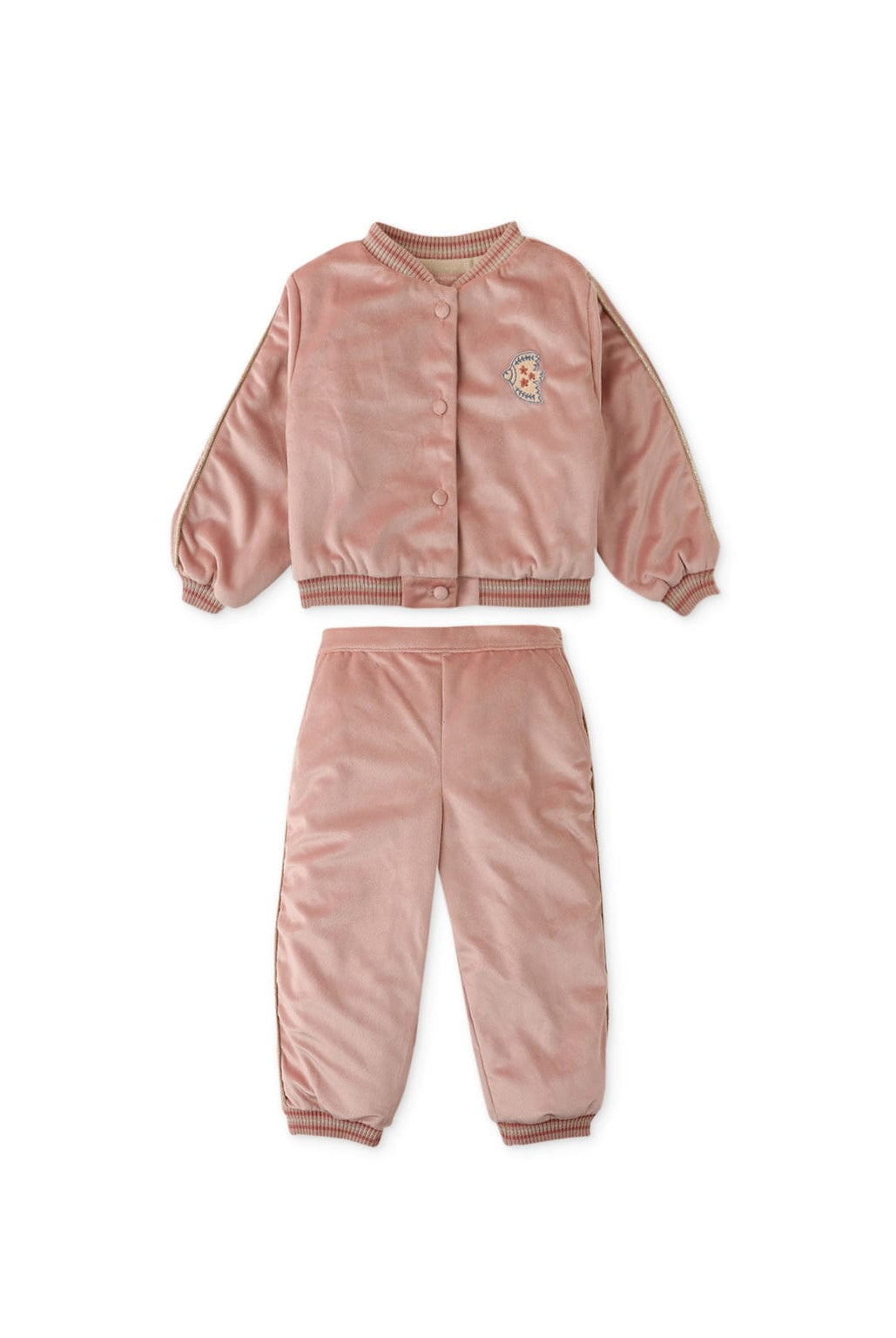 جينجرسنابس طقم بناتي رضع سادة بنطلون وتيشيرت كم طويل وردي