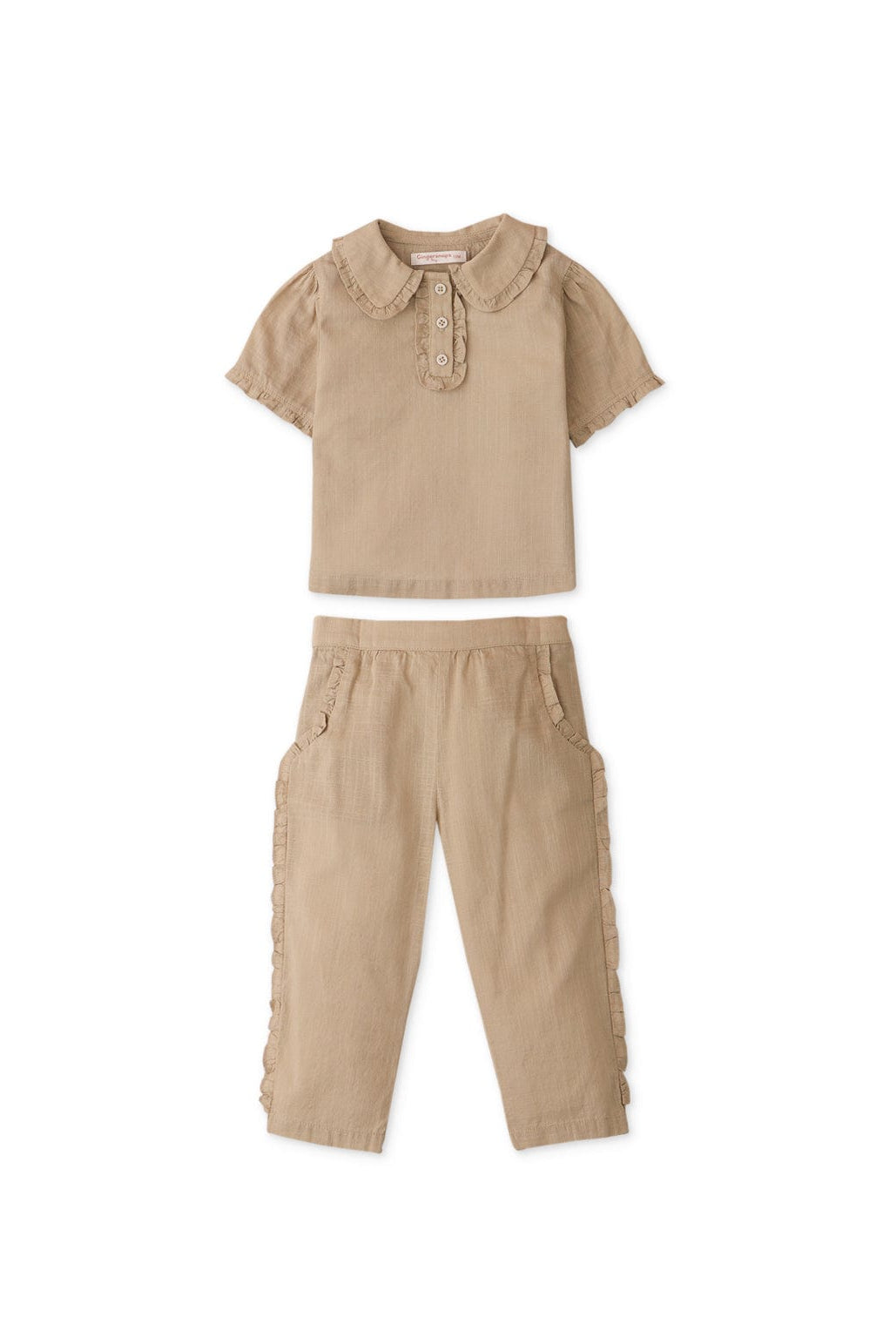 جينجرسنابس طقم بنطلون وبلوزة نص كم بيبي بناتي بيج