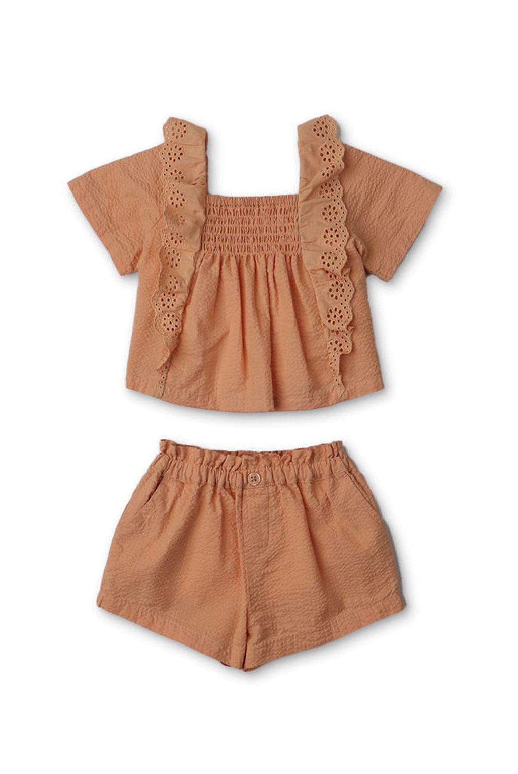 جينجرسنابس طقم بناتي رضع شورت سادة وبلوزة نص كم مخرمة متعدد الألوان