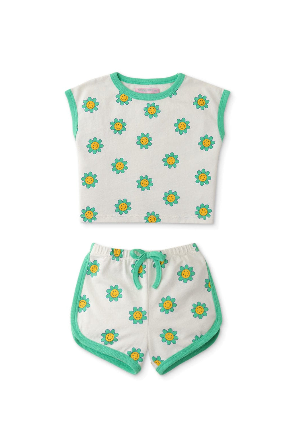 جينجرسنابس طقم بناتي رضع تيشيرت وشورت قصير برسمة أخضر