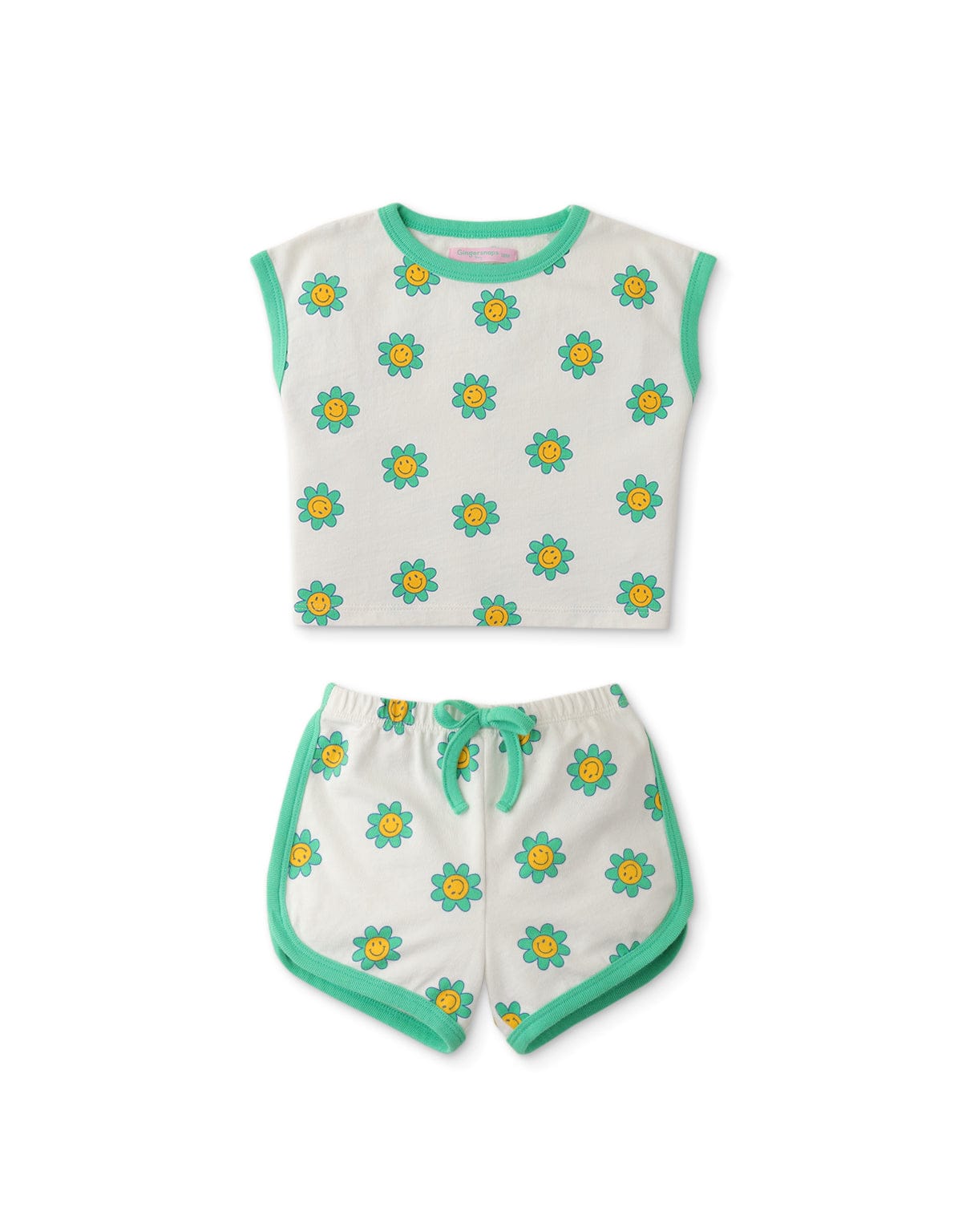 جينجرسنابس طقم بناتي رضع تيشيرت وشورت قصير برسمة أخضر